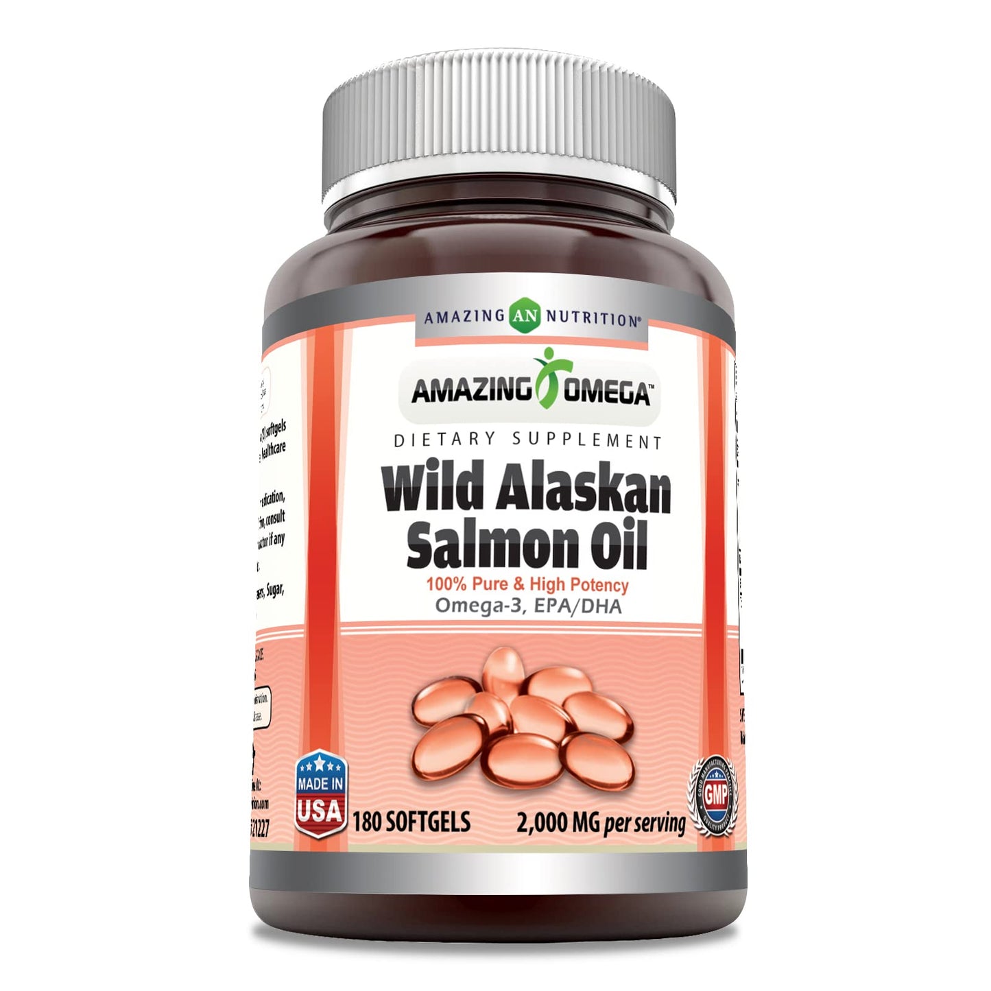 Amazing Omega Wild Alaskan Salmon Oil Supplement | 2000 Mg per Serving | 180 Softgels | Non-GMO | Gluten-Free | Made in USA - Medaid International