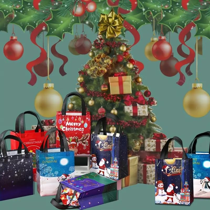 6pcs Christmas Gift Theme Gift Packaging Bag, 10.6''X7.8''X4'' With Handle, Reusable Non-Woven Material, New Year Gift, Christmas Party Supplies Packaging Bag. - Medaid International