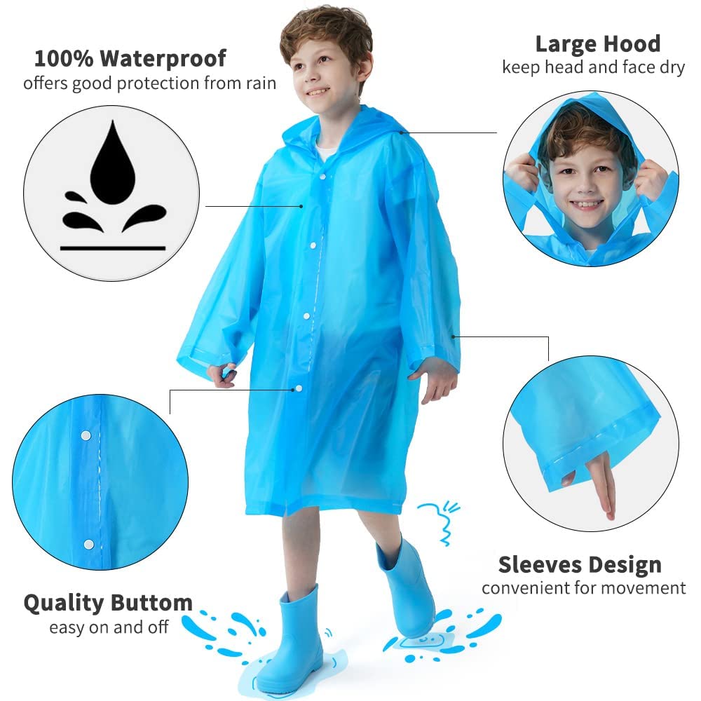 Kids Waterproof Raincoat, EVA Portable Rain Poncho, for Girls Boys Toddler Rainwear Rain Jacket Cape, Reusable Children Raincoat for Outdoor Climbing Cycling Hiking Camping