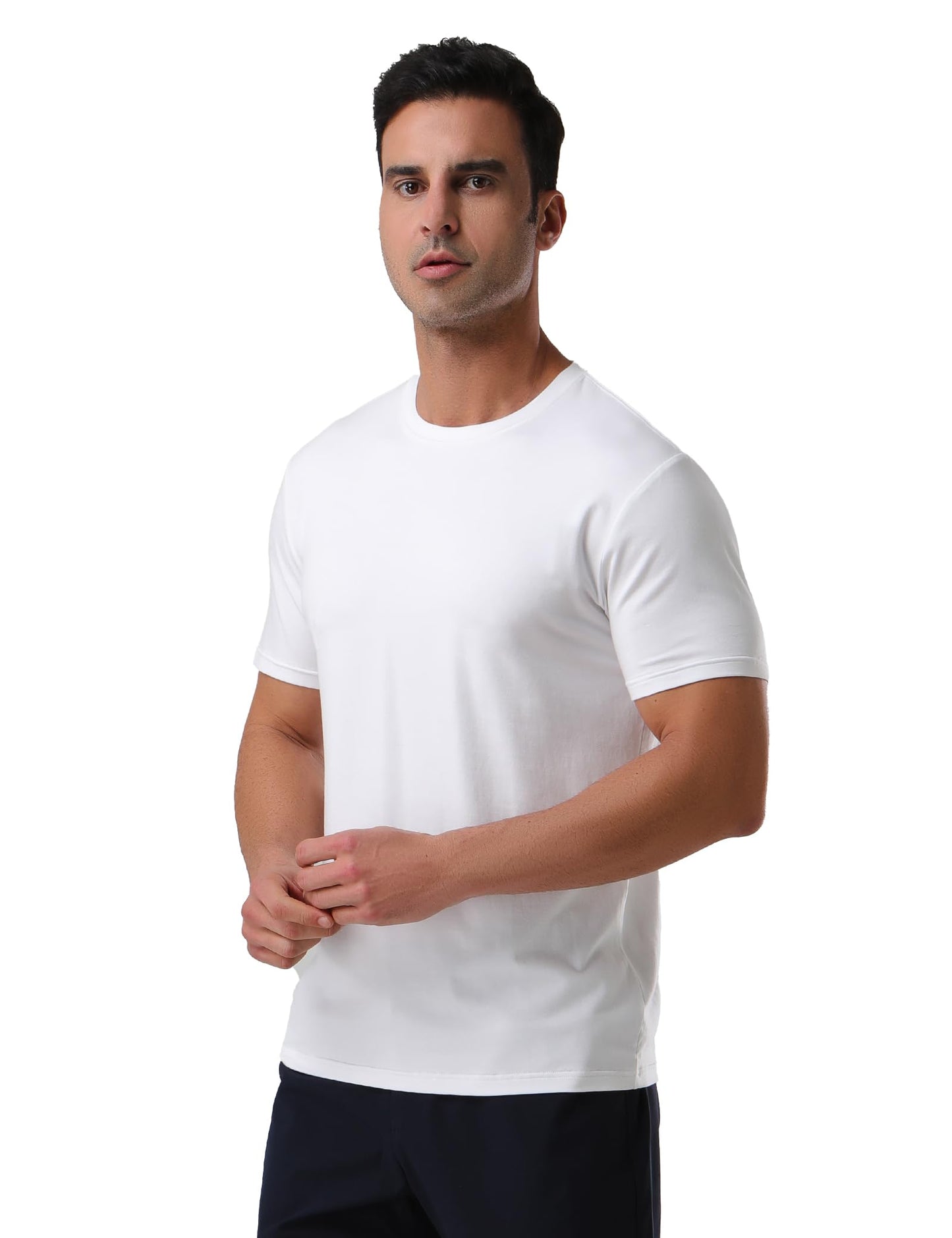 Pioneer Camp Mens Bamboo Viscose T Shirt Ultra Soft White Plain Tshirts for Men Cooling Crew Neck Casual Basic Tee Shirt - Medaid International