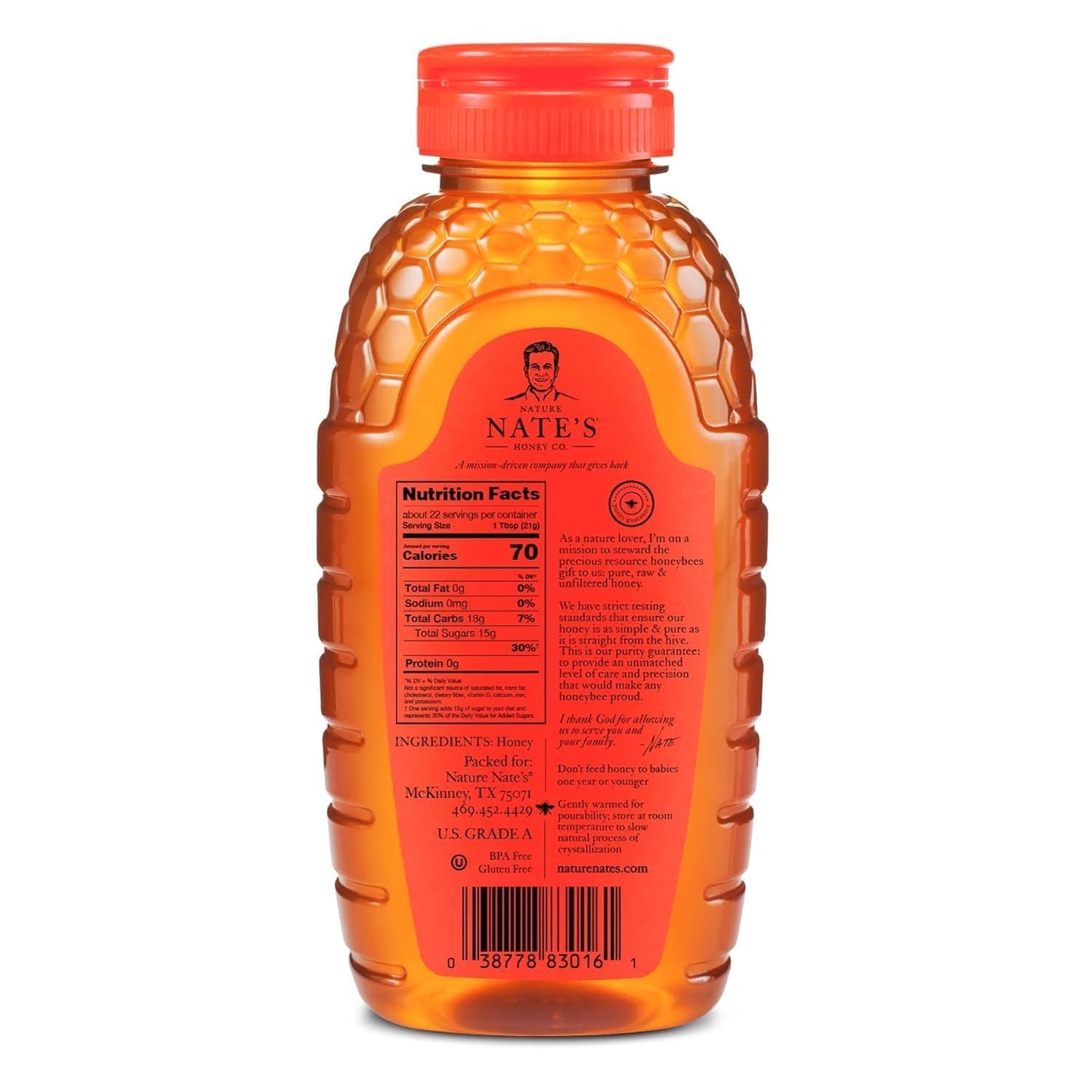 Nate's 100% Pure, Raw & Unfiltered Honey - Award-Winning Taste, 16 oz. Squeeze Bottle - Medaid International