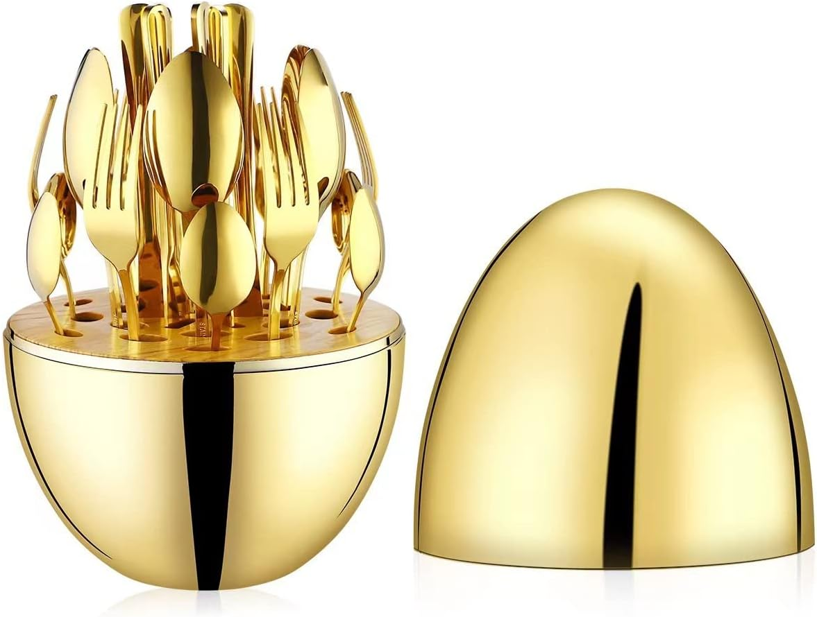 Premium Cutlery Set 24 Pcs with Oval Shaped Stand (Golden Egg) - Medaid International