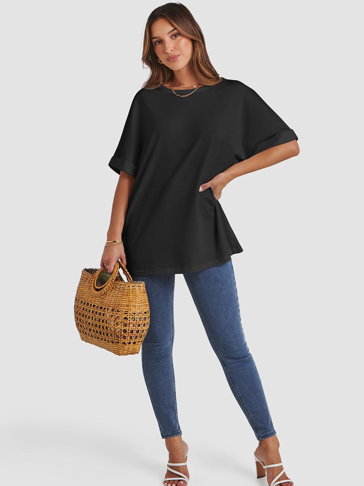 ATHMILE Womens Oversized Black T Shirts Loose Fit Crewneck Short Sleeve Summer Casual Blouse 2025 Y2K ShirtsTops - Medaid International