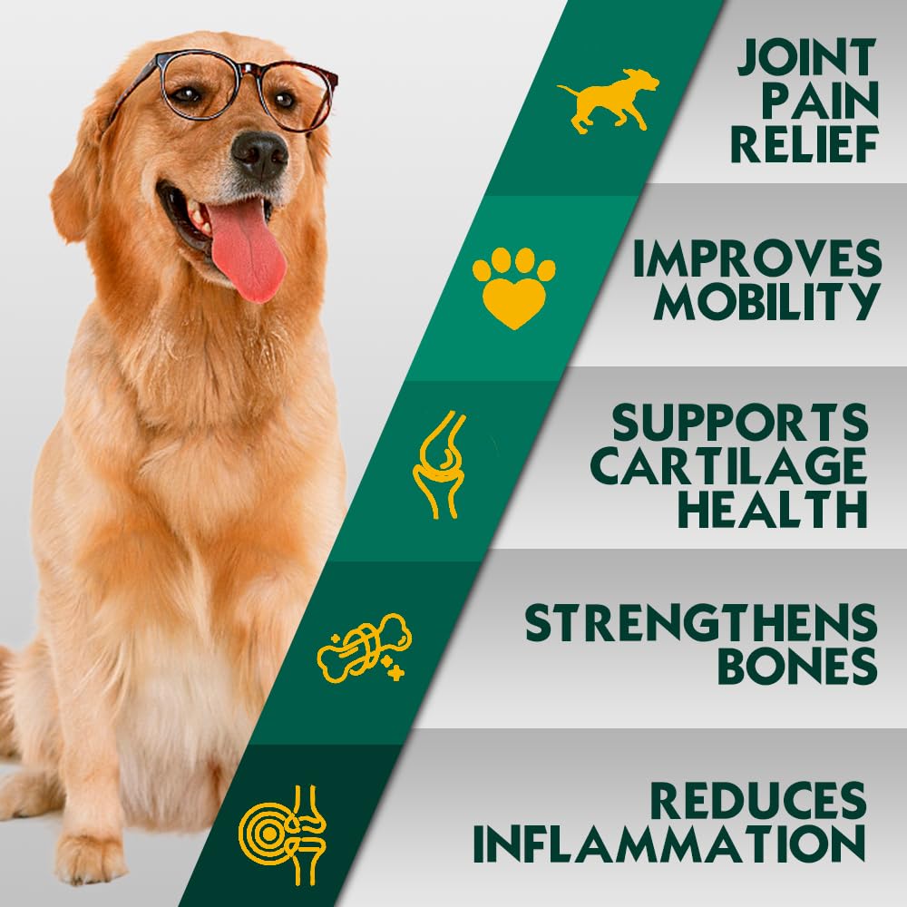 PetriMins Advanced Hip & Joint Supplement for Dogs with Glucosamine and Chondroitin, for Dogs Glucosamine, Organic Turmeric, Egg Shell Membrane, Green Lipped Mussel, 90-Count, Chicken