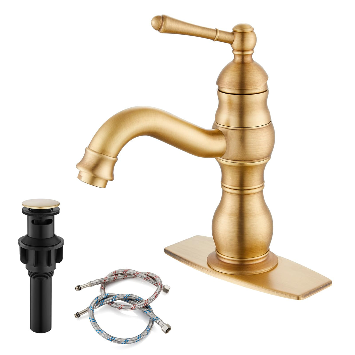 gotonovo Bathroom Vessel Sink Faucet Polish Chrome Single Handle Lavatory Vanity Mixer Bar Tap 360° Swivel with Pop Up Drain Tall Spout Single Hole Deck Mount