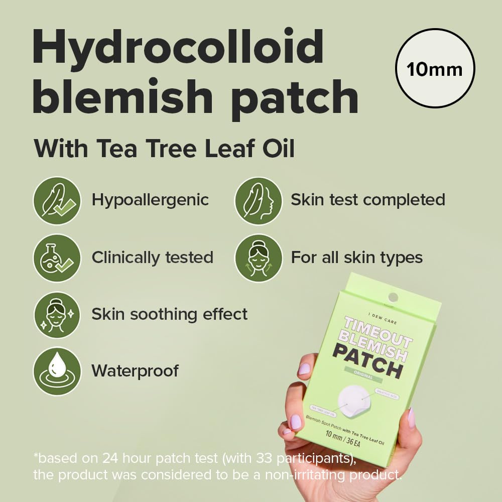 I DEW CARE Hydrocolloid Acne Pimple Patch - Timeout Blemish Original | Korean Zit Dark Spot Patches for Face and Skin, Pus absorbing with Tea Tree Oil, Trouble Treatment, 36 Count - Medaid International