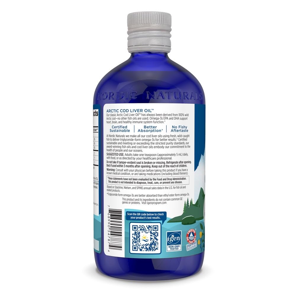 Nordic Naturals Arctic Cod Liver Oil, Orange - 16 oz - 1060 mg Total Omega-3s with EPA & DHA - Heart & Brain Health, Healthy Immunity, Overall Wellness - Non-GMO - 96 Servings - Medaid International