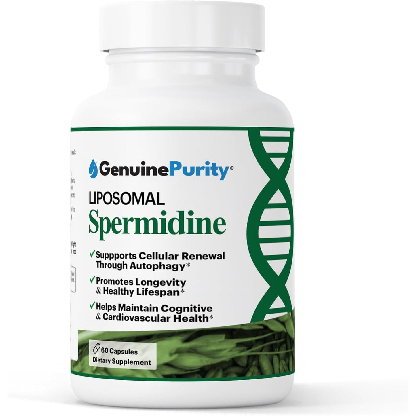 Liposomal Spermidine 8mg | Spermidine-Rich Wheat Germ Extract | for Women & Men to Promote Cellular Renewal for Healthy Aging | Gluten Free, Vegan, USA Made, Non-GMO | 60 Capsules