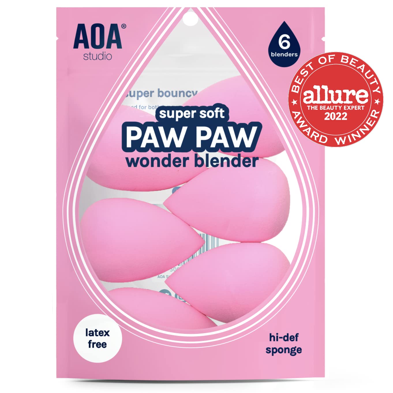 AOA Studio Collection makeup Sponge Set Latex Free and High-definition Set of 6 makeup Wonder blender For Powder Cream and Liquid, Super Soft Wonder Beauty Cosmetic - Medaid International
