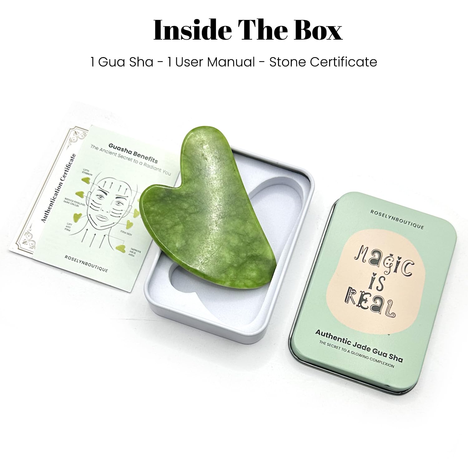 ROSELYNBOUTIQUE Healing Crystal Gua Sha Facial Tools - Guasha Tool for Face Massager Self Care Gifts for Men Women (Jade Green) - Medaid International