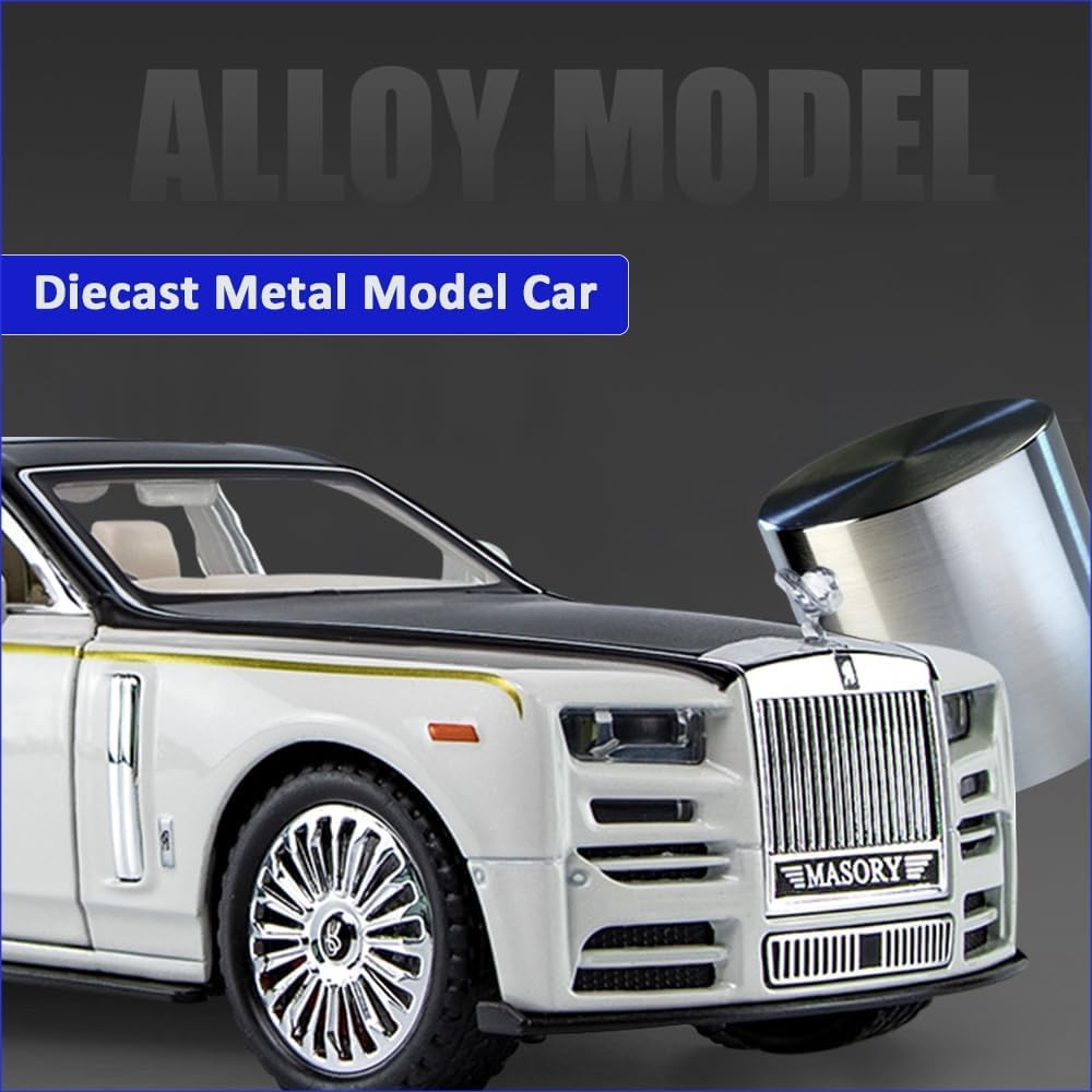 Amerteer Alloy Rolls Royce Model Car 1:32 Car Model For Rolls-Royce Phantom Car Model Diecast Toy Cars With Sound & Light & 6 Open Doors For Kids Boy Girl Collect Gift SUV Model Car (White with Black)