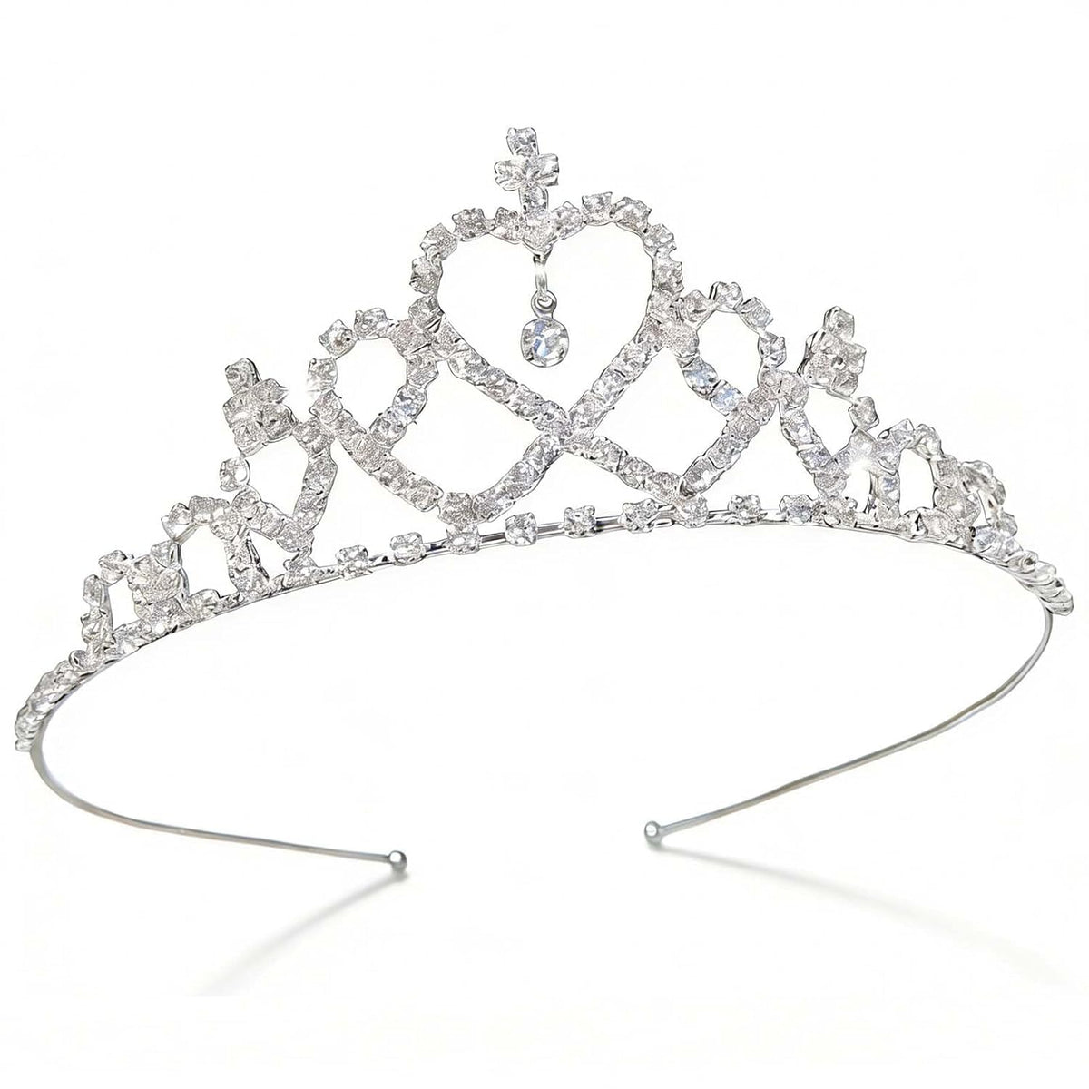 KASTWAVE Wedding Party Children Flower Girl Crystal Rhinestones Heart Shaped Crown Headband Tiara for Girls and Bridal, Cute Princess (Silver)