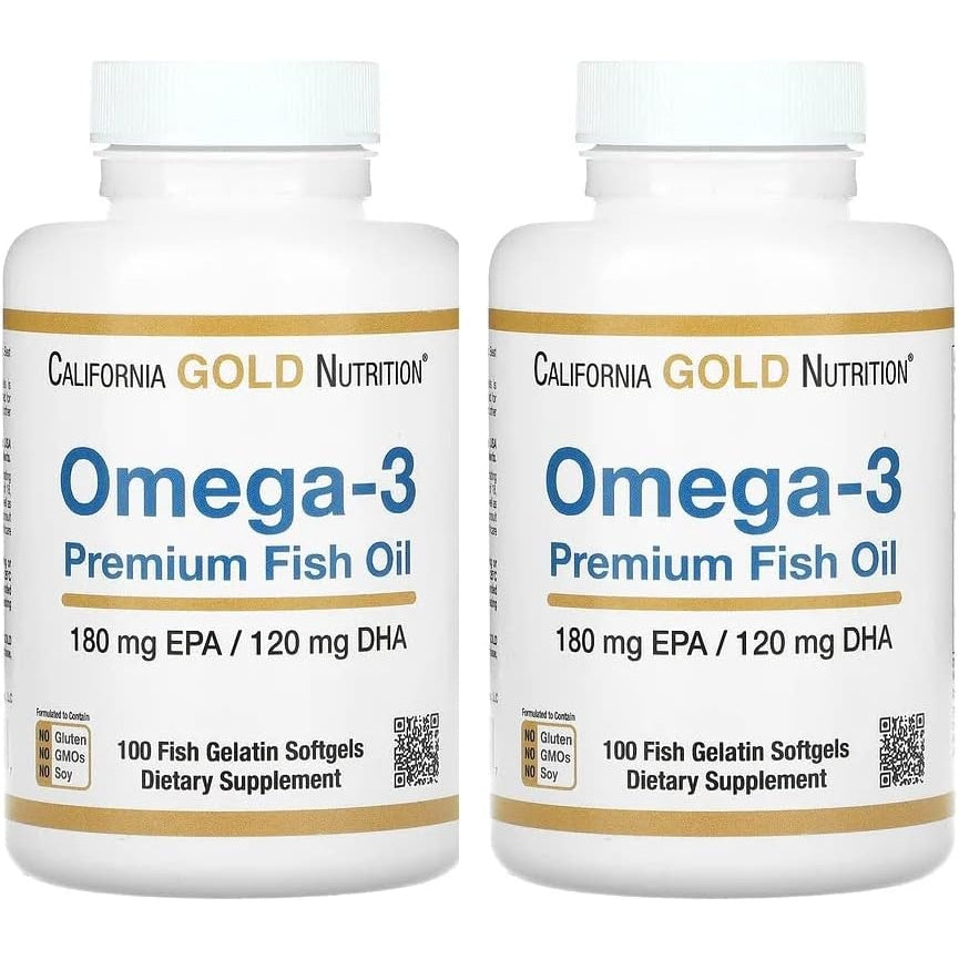 Omega-3 Premium Fish Oil by California Gold Nutrition, Concentrated Formula with EPA & DHA, Support for Optimal Lipid Profile & Immune System, Gluten Free, Non-GMO, 100 Fish Gelatin Softgels - Medaid International