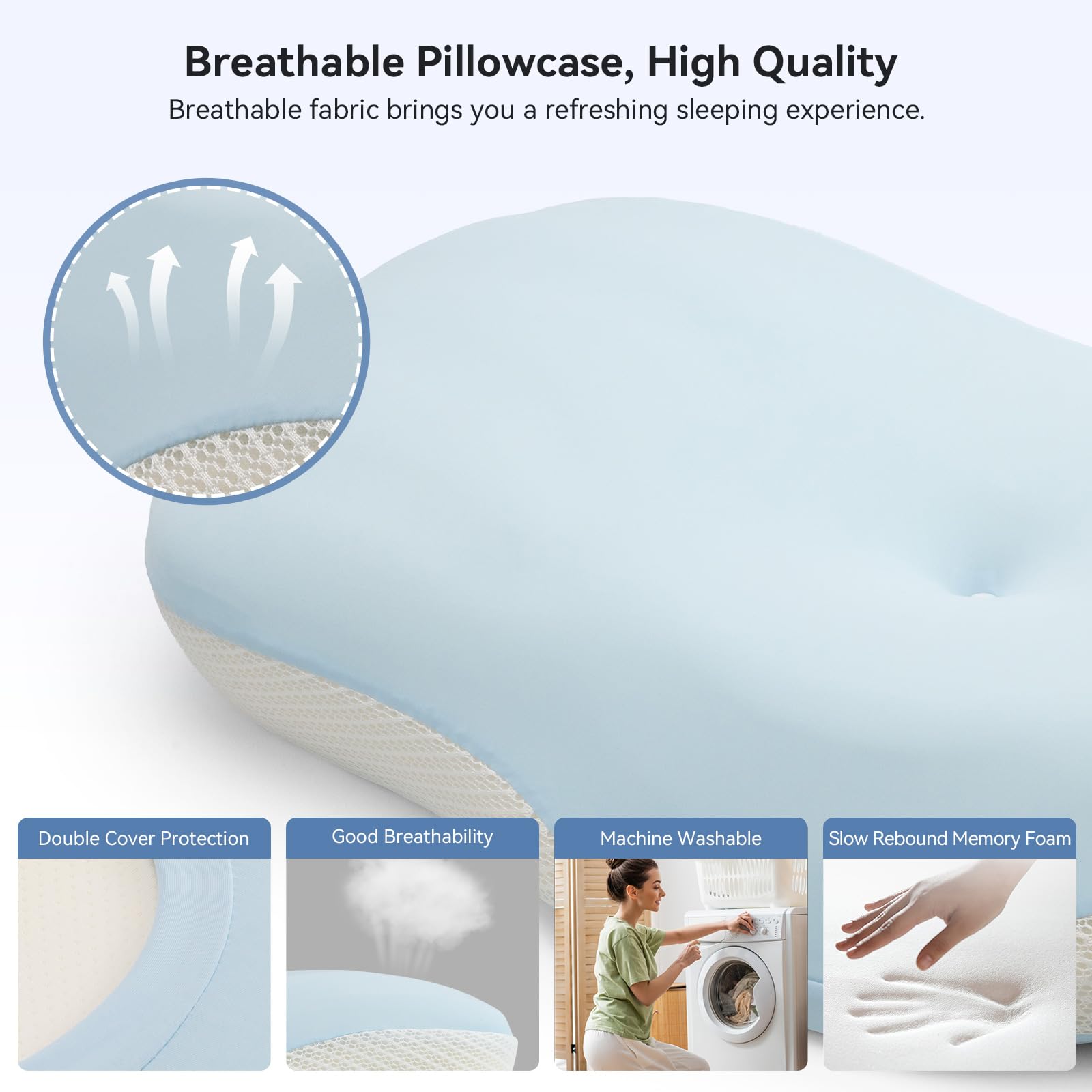 Zmarthumb Cervical Pillow for Neck and Shoulder Support, Memory Foam Ergonomic Contour Orthopedic Bed Pillows with Adjustable Height & Breathable Pillowcase for Side, Back, Stomach Sleepers(Blue) - Medaid International