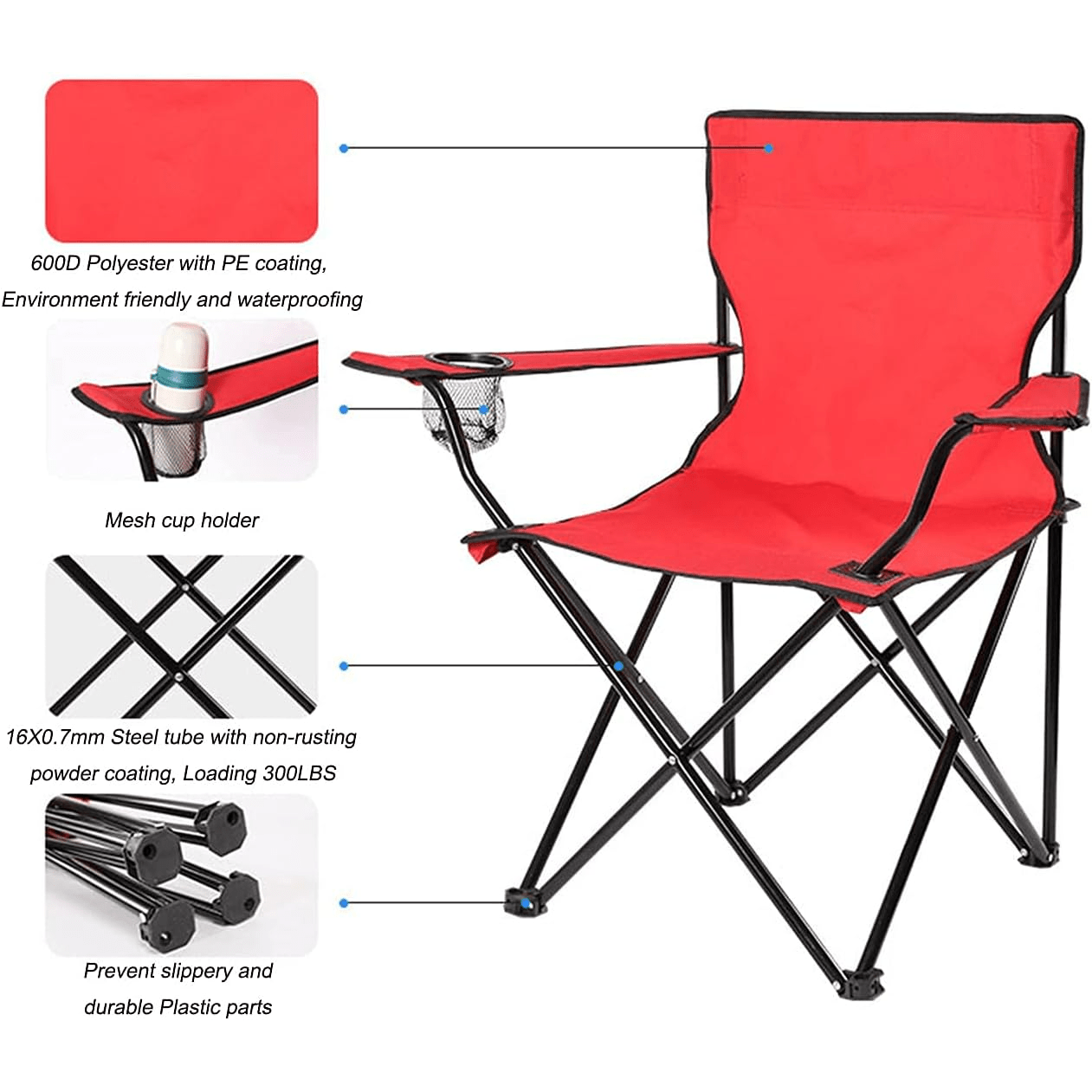 Portable & Foldable Camping Chair with Cup Holder, Outdoor Chair ‚Äì Black - Medaid International