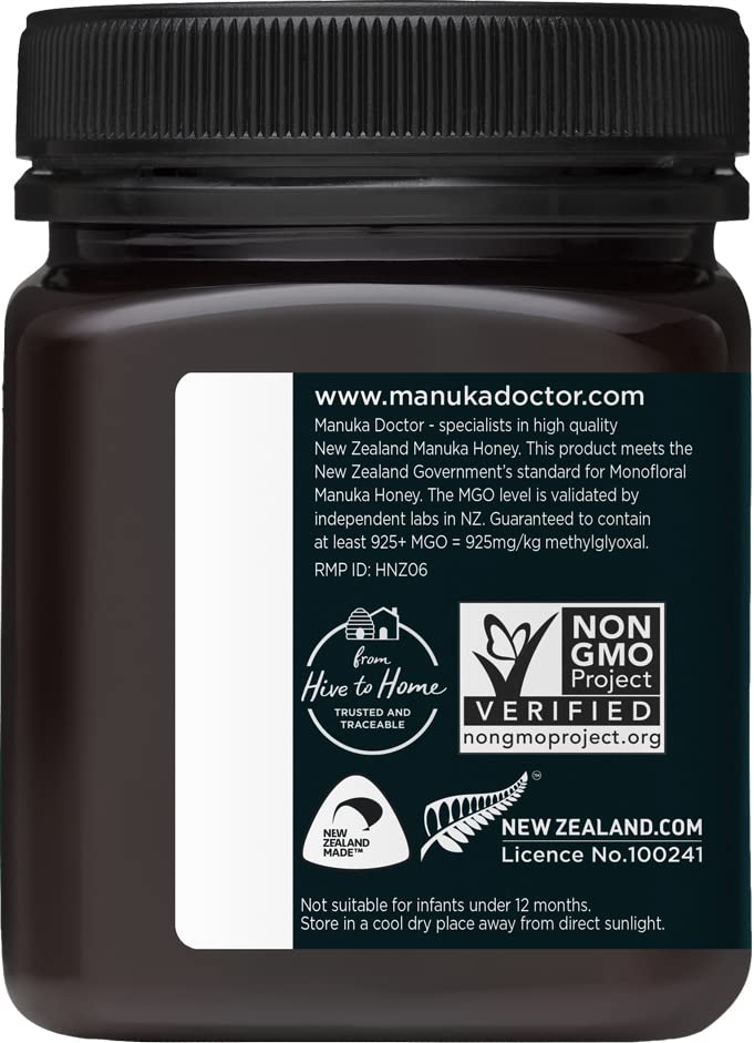 Manuka Doctor - MGO 925+ Manuka Honey Monofloral, 100% Pure New Zealand Honey. Certified. Guaranteed. Raw. Non-GMO (8.75 oz) - Medaid International