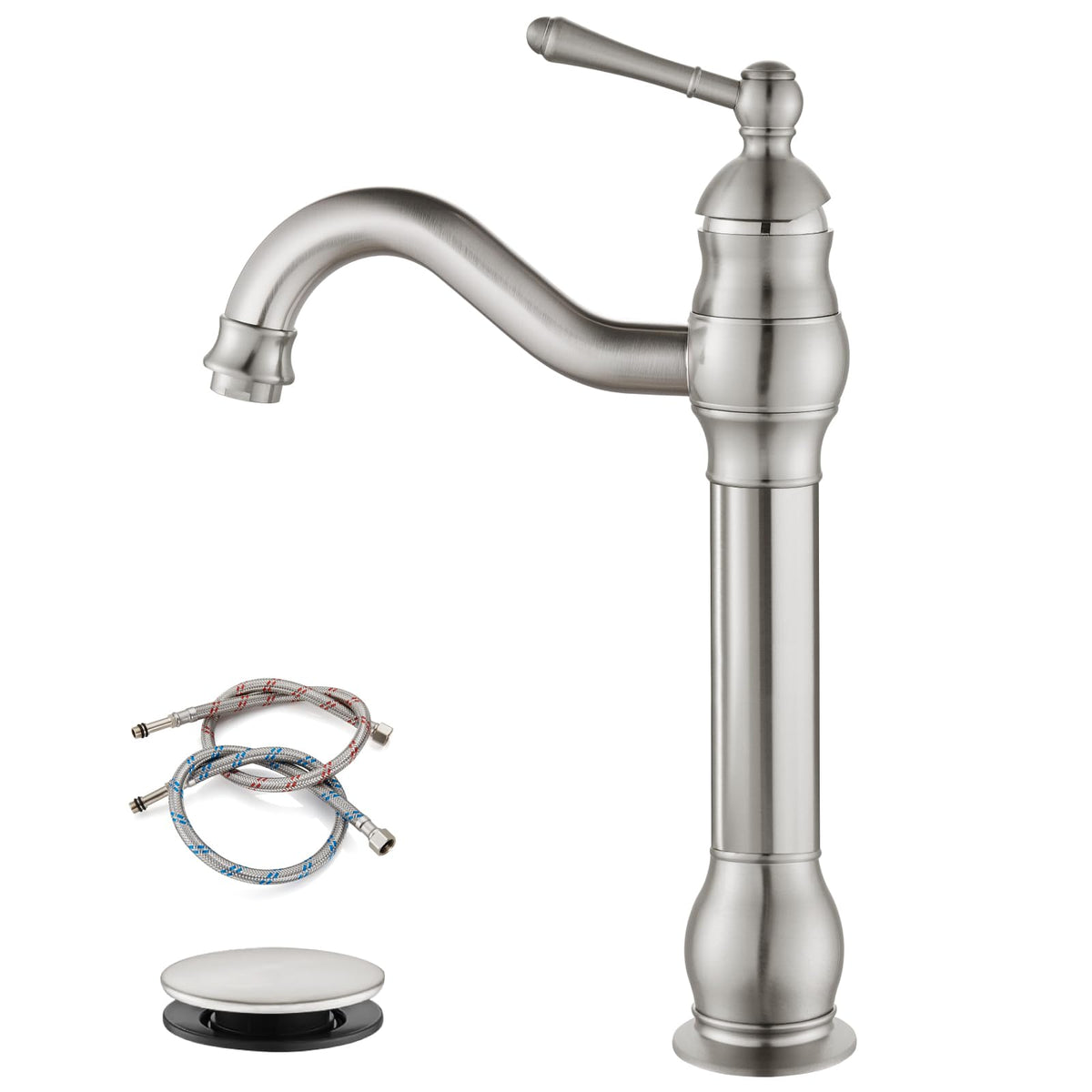 gotonovo Bathroom Vessel Sink Faucet Polish Chrome Single Handle Lavatory Vanity Mixer Bar Tap 360° Swivel with Pop Up Drain Tall Spout Single Hole Deck Mount