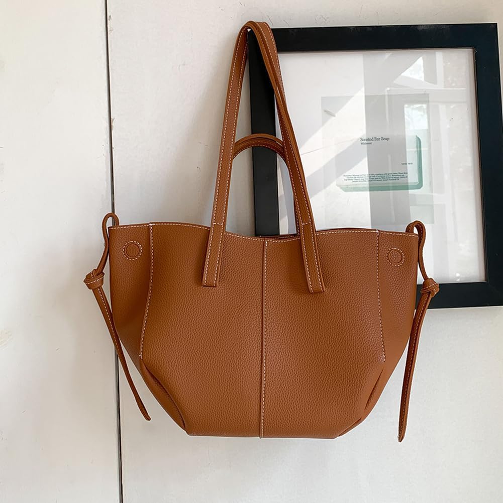 TERRIFI Ruched Shoulder Bag, Women Vintage Hobo Handbag, Shoulder Handbag Purse for Women, Crescent Clutch Purse for Women Small Mini Cute Tote Handbag, Leather Tote Bag With Magnetic Closure (Brown)