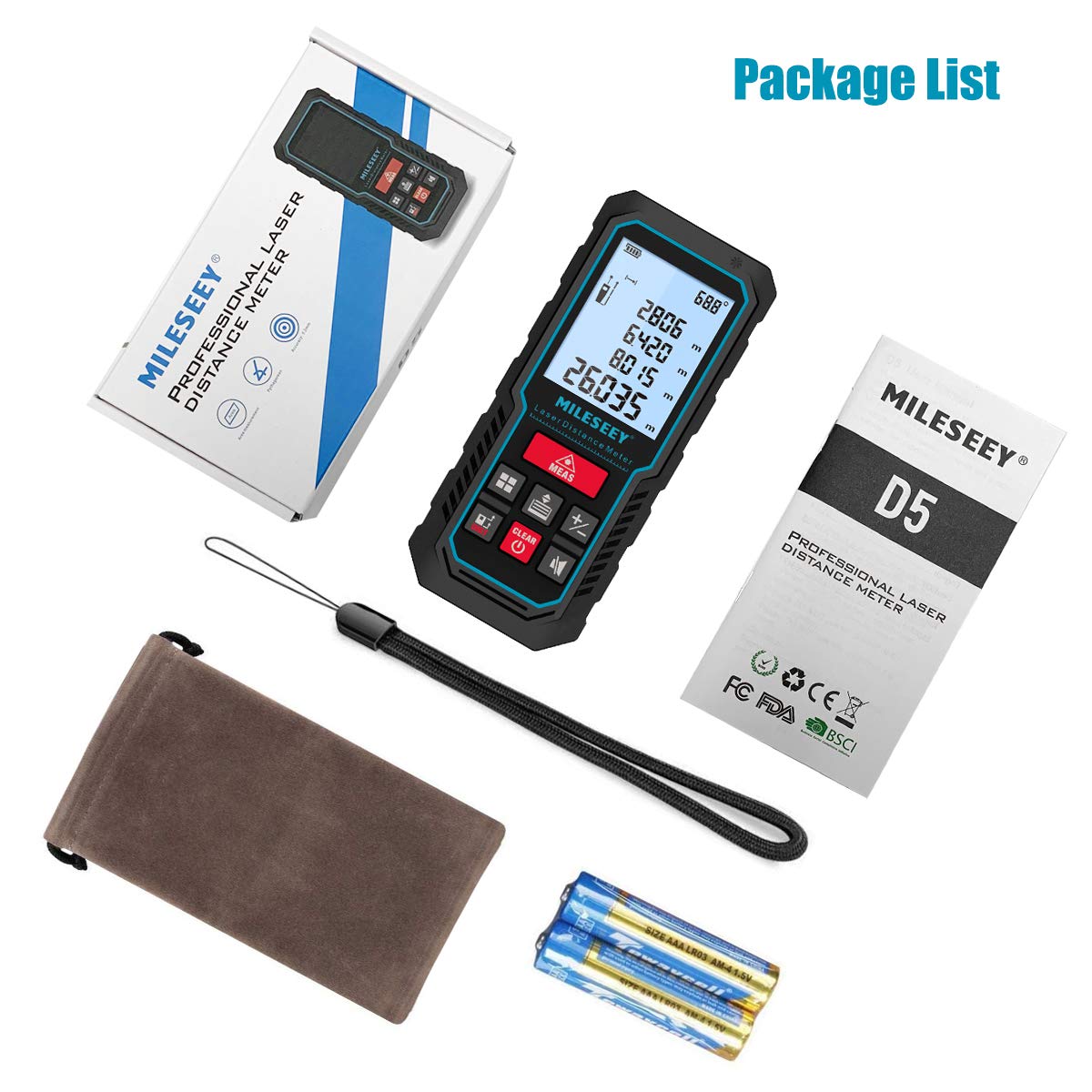 Laser Measure Device, MiLESEEY 393ft Digital Laser Tape Measure with Upgrade Electronic Angle Sensor, 2mm Accuracy, Area Measurement,Volume and Pythagoras, 2" LCD Backlit,Mute, Battery Included - Medaid International