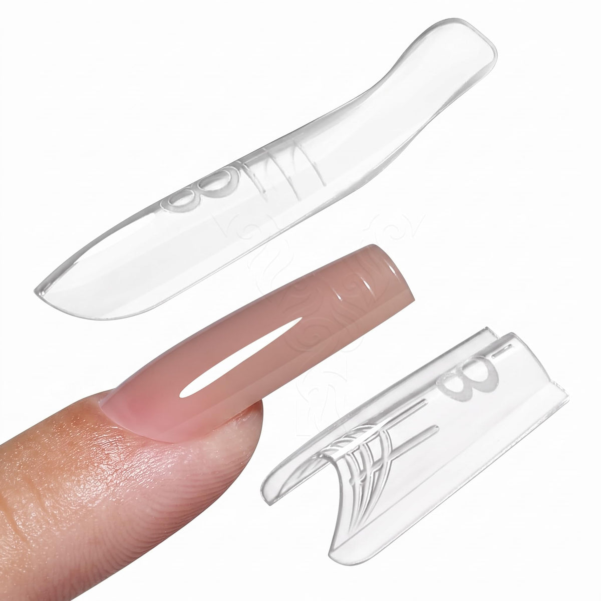 TERRIFI 240 PCS Square Sandwich Nails Dual Forms with Box, 15 Sizes Top and Bottom Nail Molds for Quick Extension, Reusable Short Square Dual Forms with Scale Lines for Salon DIY Nail Art