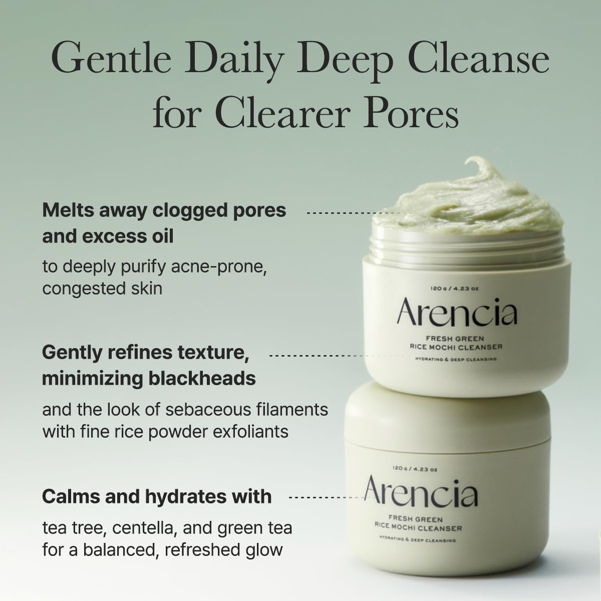 ARENCIA Korean Rice Mochi Face Cleanser - Face Wash, Gentle Scrub All in One for Deep Cleansing, Moisturizing, Pore Minimizing, Acne-Prone Skin, Removing Blackhead with Rice Water & Green Tea - Medaid International