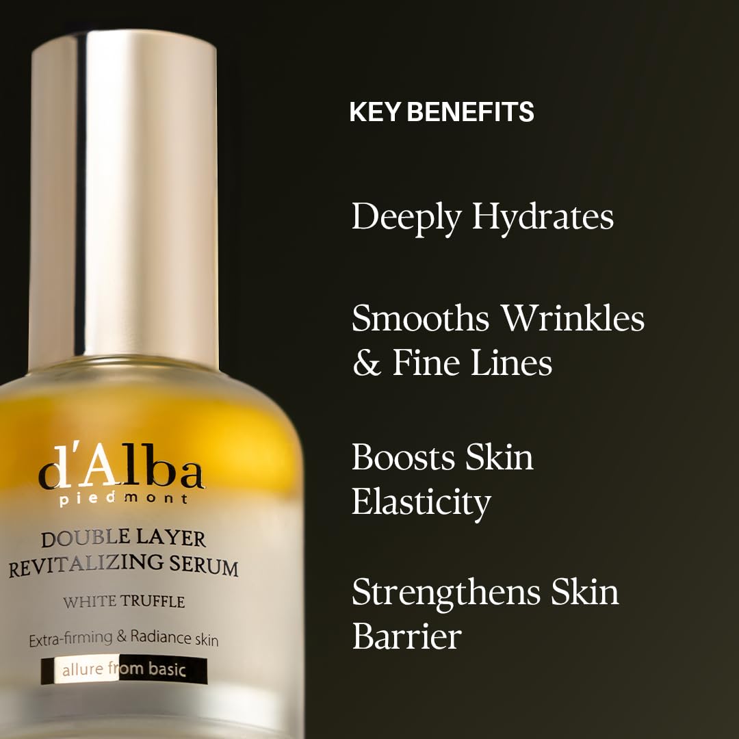 d'alba Piedmont Italian White Truffle Double Layer Revitalizing Serum, 100hr Hydration, Hyaluronic Acid and Centella Asiatica, Skin Firming and Tightening, Long-lasting Korean Skin Care (1.69 fl.oz) - Medaid International