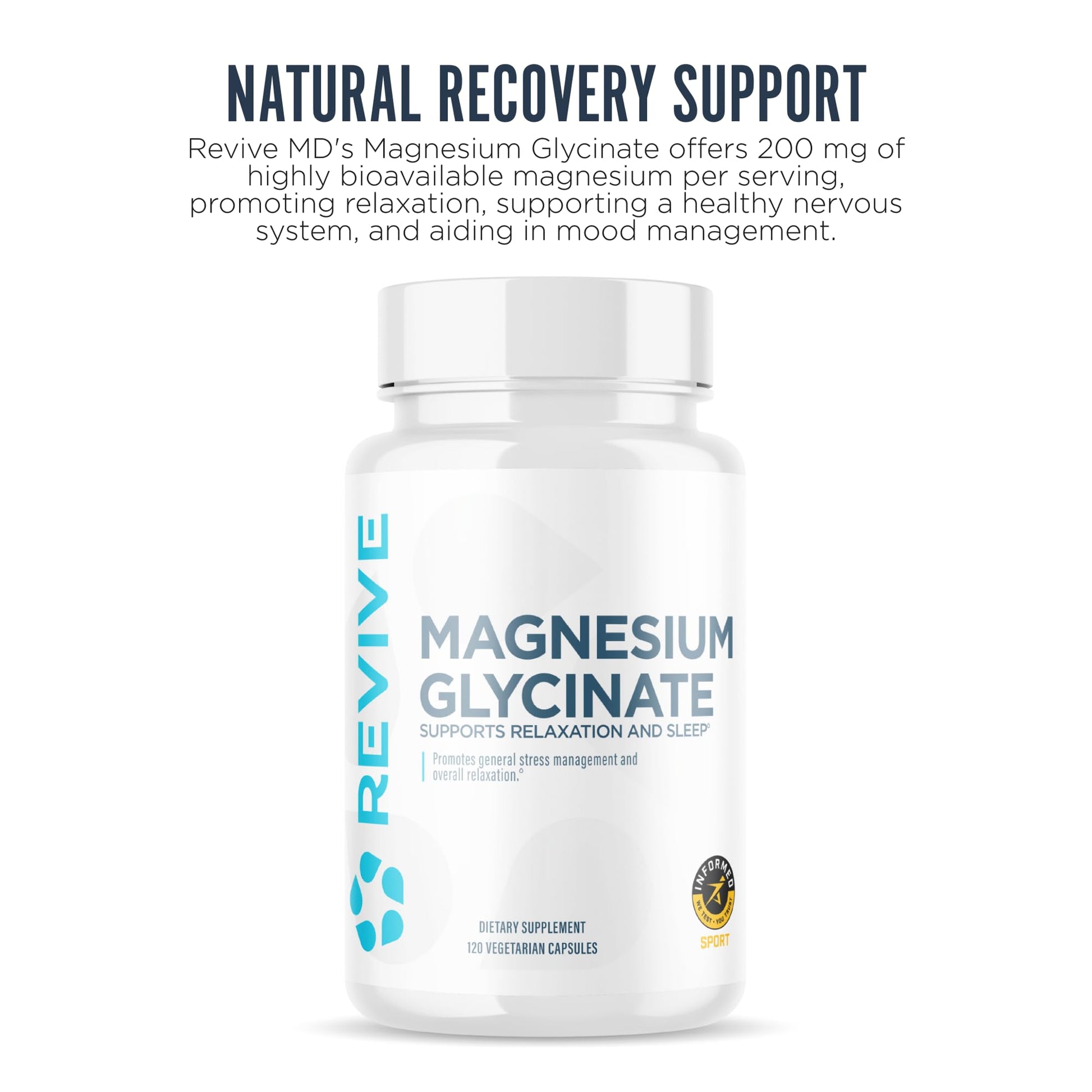 Revive MD Pure Magnesium Glycinate 200mg – High Absorption Supplement for Relaxation, Stress Relief, Sleep & Memory Support – Promotes Strong Bones, Healthy Nerve & Muscle Function (60 Servings) - Medaid International