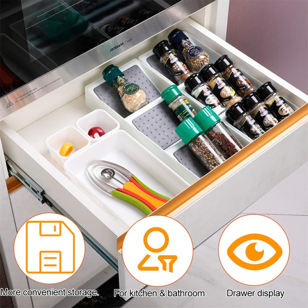 TERRIFI 3 Tier Spice Drawer Organizer, Non-Slip Storage Rack for Kitchen, Seasoning Drawer Insert Organizer for Pantry Cabinet Cupboard, Efficient Spice Rack Organiser