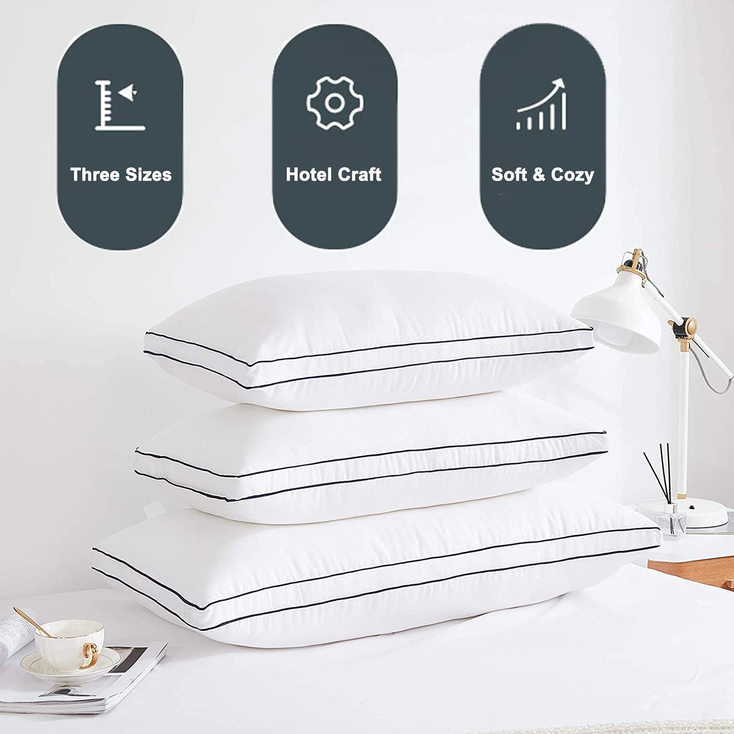 Gehannah Bed Pillows for Sleeping, Luxury Plush Soft Pillow with Home and Hotel, Breathable Microfiber Cover Skin-Friendly Pillows for Side Back Sleepers - Medaid International