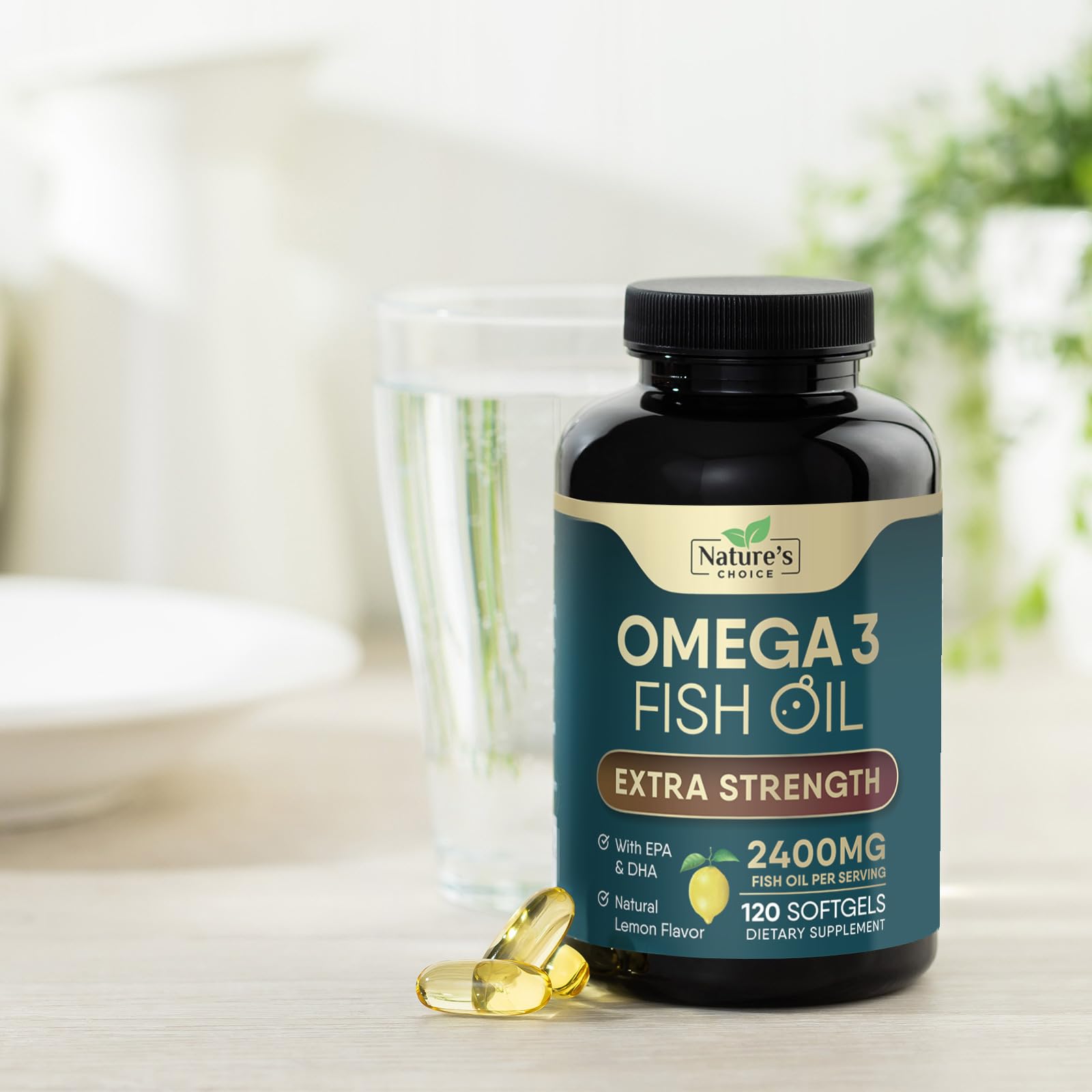 Omega 3 Fish Oil Supplement 2400 mg - Triple Strength EPA & DHA Fish Oil Omega 3, Essential Fatty Acids Supplement Softgels, Brain & Heart Health Support Supplements, Gluten Free Non-GMO, 120 Softgels - Medaid International