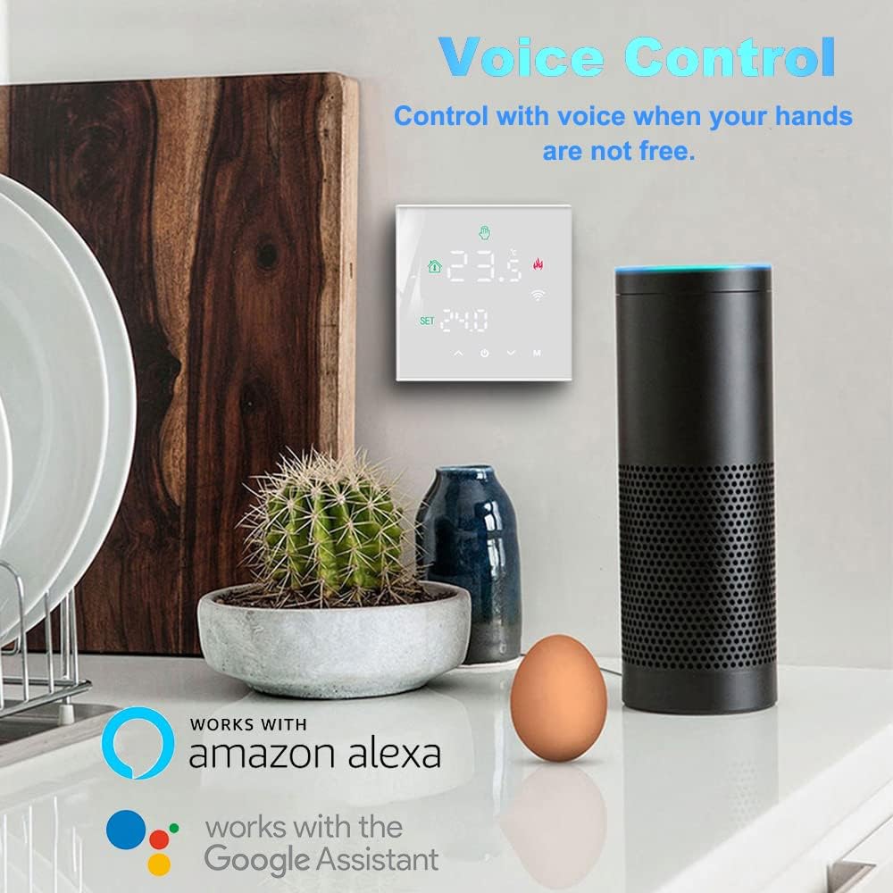 TERRIFI Smart Thermostat, Programmable Temperature Controller, Support WiFi connection and touch screen, for Electric Heating/Gas Boiler, Save Energy and Costs (White)