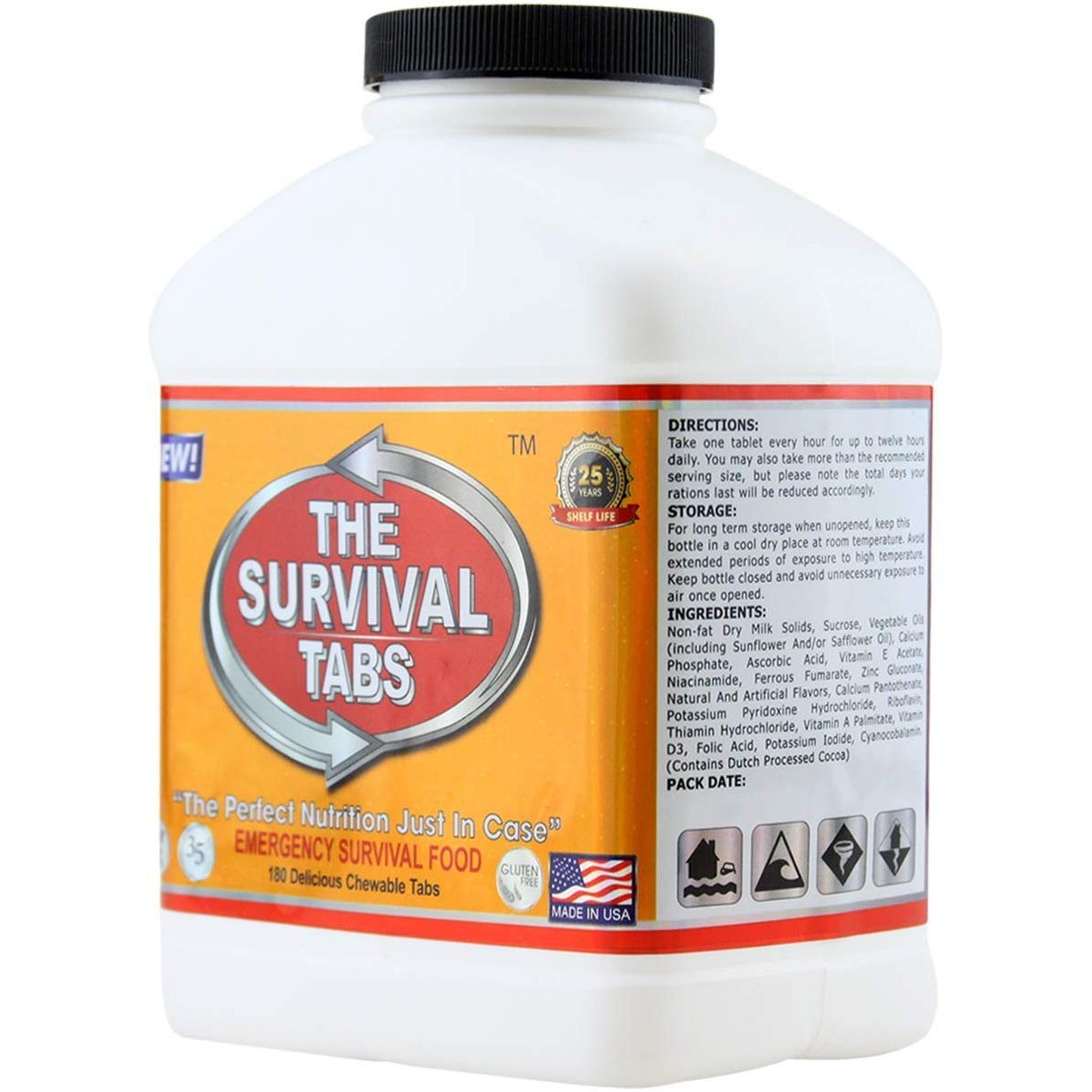 Survival Tabs - 60 day Survival Food Supply - Gluten Free and Non-GMO 25 Years Shelf Life (4 x 180 tabs/Bottle - Chocolate)