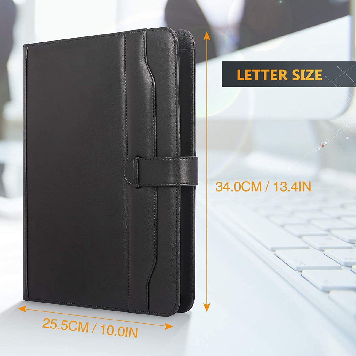 TERRIFI Portfolio Folder PU Leather Multifunctional Business Document Organizer Card Storage Letter Size Clipboard with Legal Pad for Interview Conference Presentation Paperwork Black