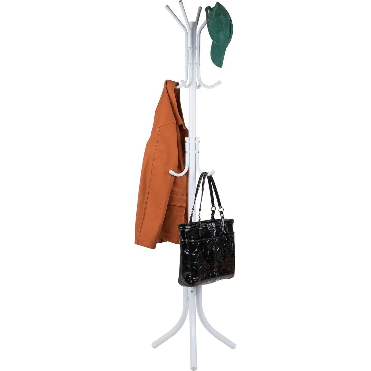 Mind Reader COATRACK11 Standing Metal Coat Rack Hat Hanger 11 Hook for Jacket, Purse, Scarf Rack, Umbrella Tree Stand, Black - Medaid International