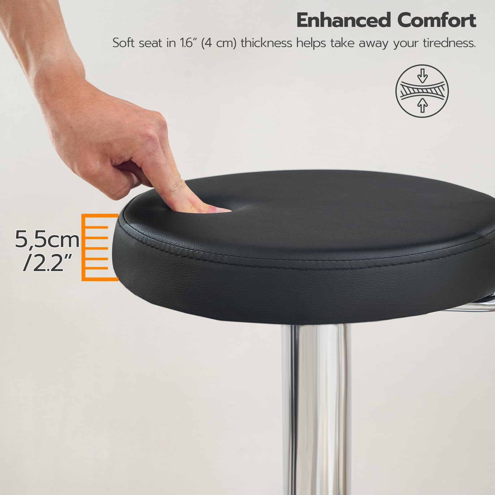 HOOBRO Height Adjustable Rolling Stool, 360° Rotating Drafting Chair, Multi-Purpose Office Desk Chair, Rolling Swivel Salon Stool Chair, for Barber Shop, Nail Salon, Office, Black SB01BY01G1 - Medaid International
