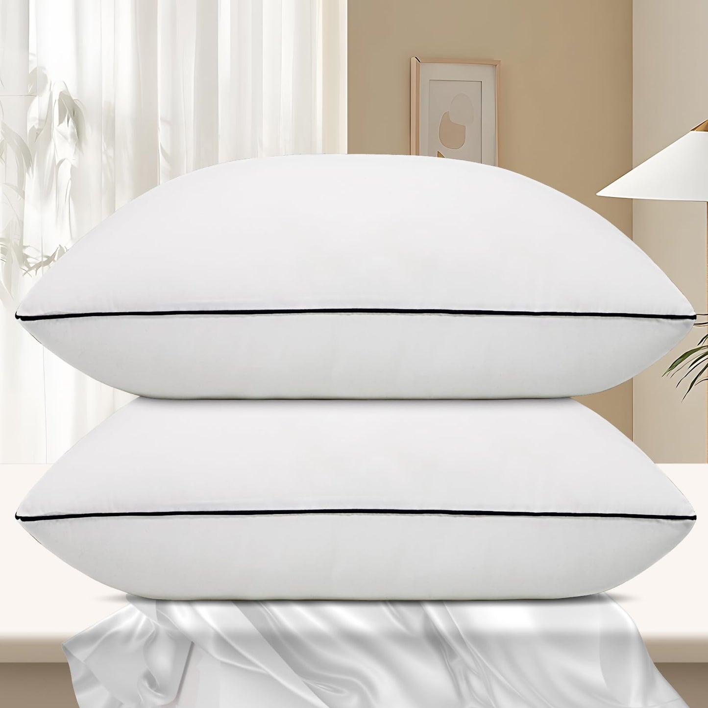 Vorouhals Hotel Collection Bed Pillows for Sleeping 2 Pack Standard Size Cooling Pillows Set of 2 for Back, Stomach or Side Sleepers, Super Soft Down Alternative Microfiber Filled Pillows - Medaid International