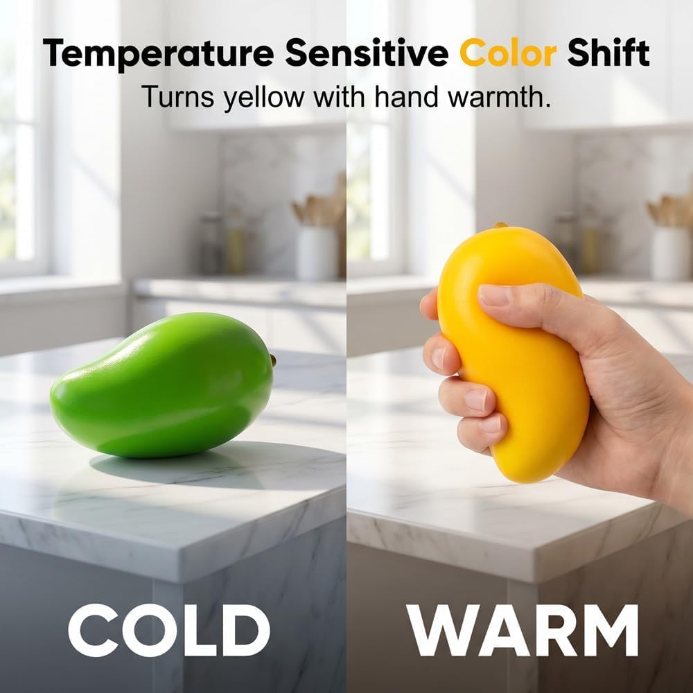 2 Pcs Crunchy Mango Fruit Squishy - Heat Activated Color Changing Mango Fidget Toy,Slow Rebound Clear Fruit Squeeze Fidget Toys Anxiety Relief Soft Stress Ball