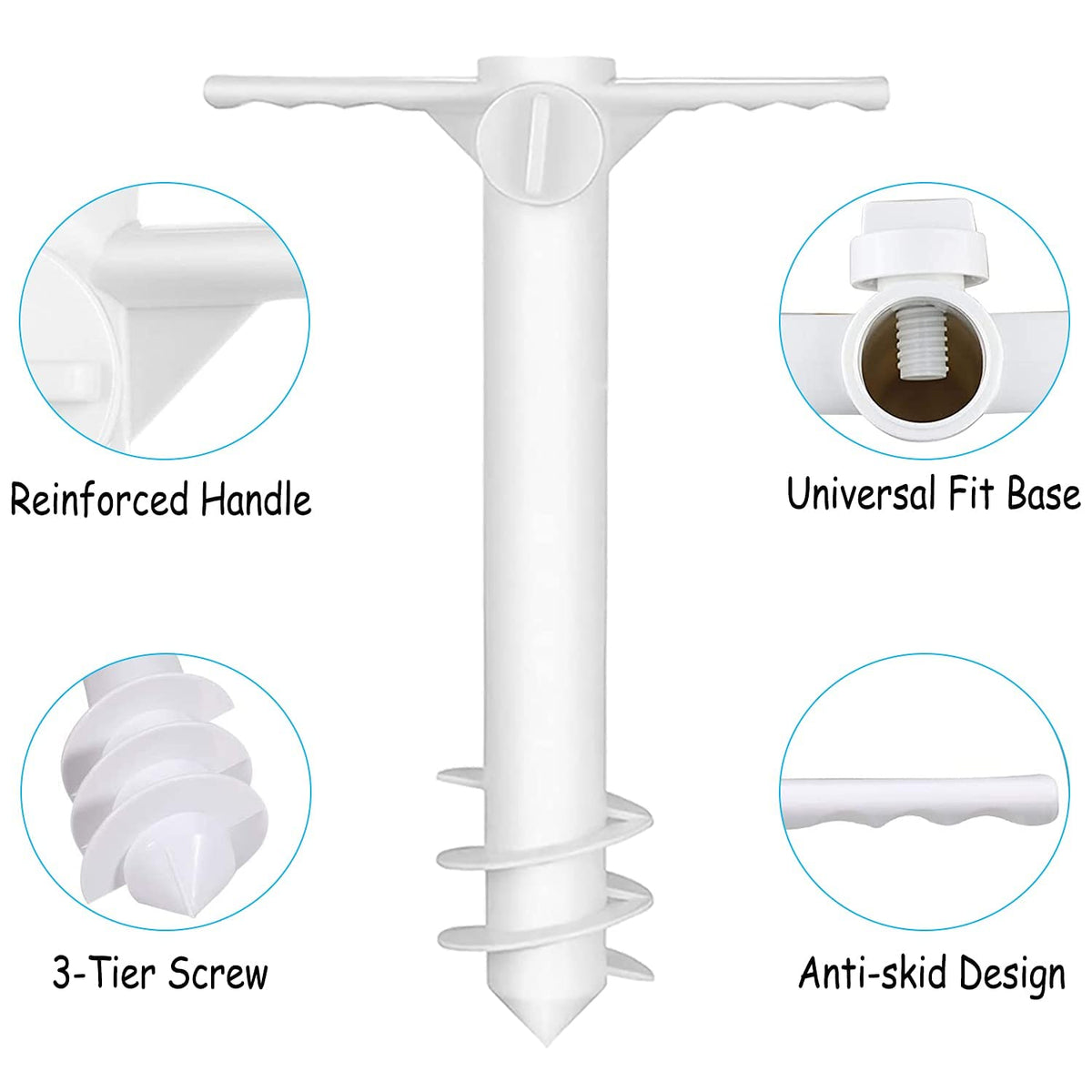 KASTWAVE Beach Umbrella Screw Sand Anchor Stand Holder, One Size Fits All, Umbrella Holder Stand Safe for Strong Wind with 4-prongs Hanging Hook