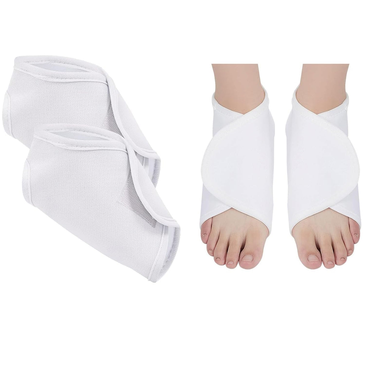 TERRIFI 2Pcs Castor Oil Pack Wrap for Ankle, Adjustable Ankle Wrap for Plantar Fasciitis Relief, Washable Reusable Plantar Fasciitis Brace Castor Oil Compress Pads for Women & Men Ankle Support, White