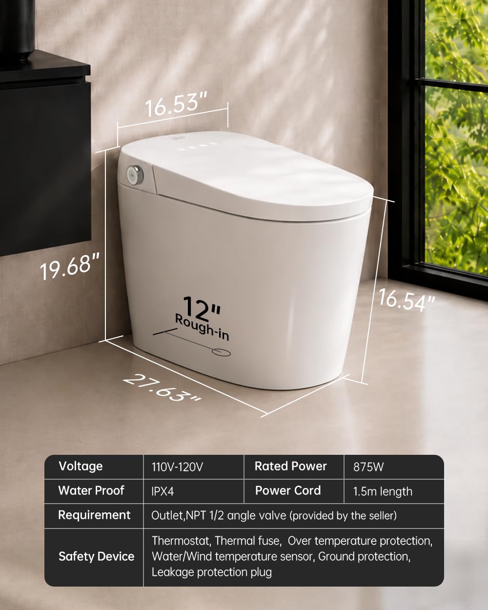 EPLO Smart Toilet Bidet with Tank Built In,Auto Open Close Lid,ADA Comfort Height,Dual Auto Flush,1000 Gram MaP Flushing Score,Heated seat,Modern Elongated One Piece Bidet Toilets Combo U8PRO