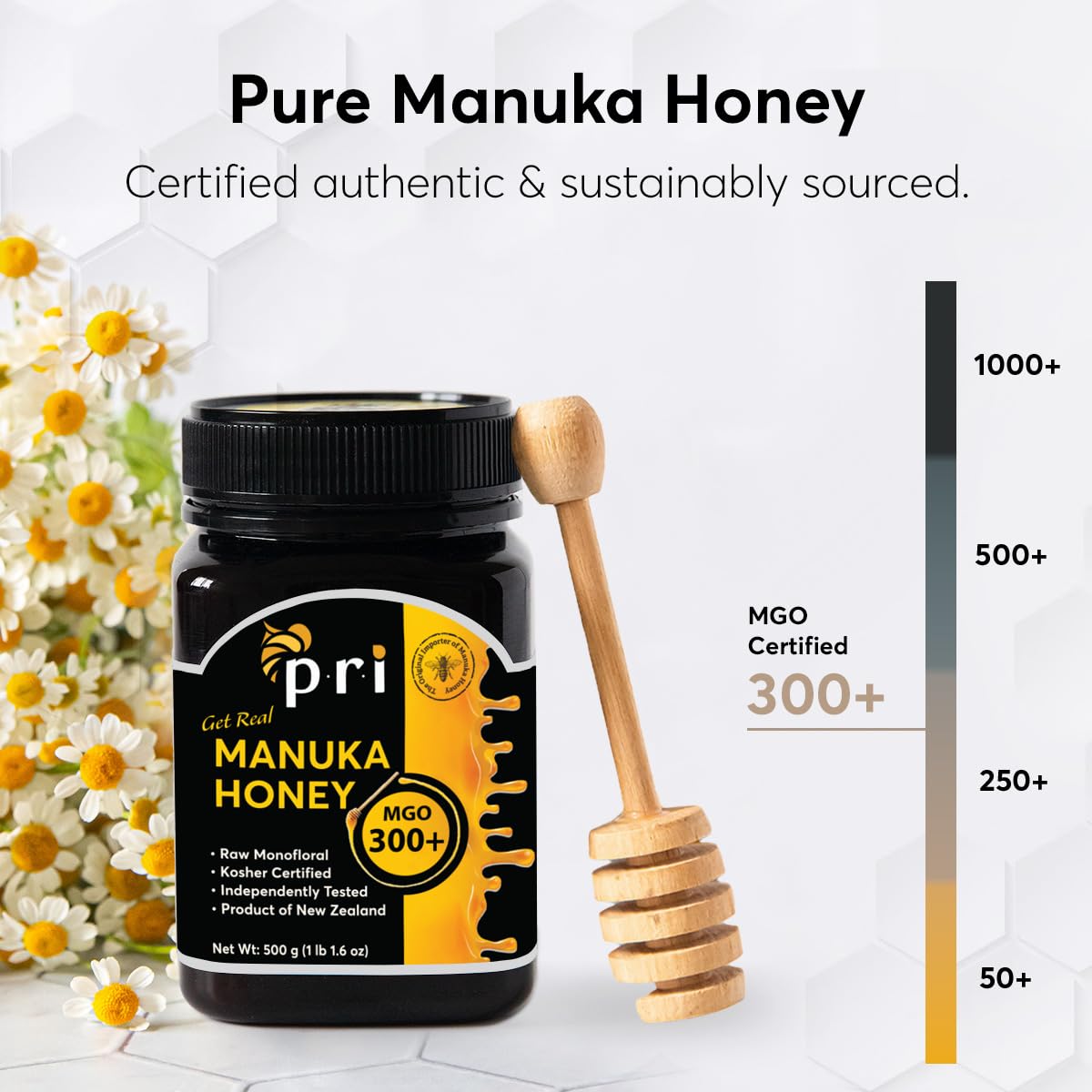 P.R.I Manuka Honey, MGO 300+, 1.1LB New Zealand Raw Manuka Honey (500g) - Medaid International