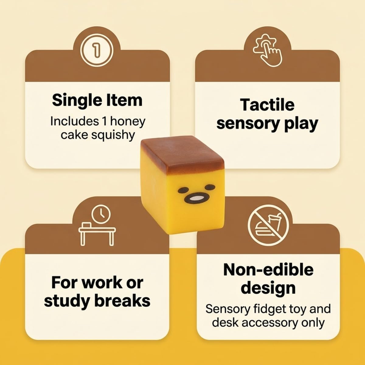 Honey Cake Squishy Sensory Stress Relief Toy,1 PCS Food Shaped Fidget for Desk Decor, Soft Press Ball with Flat Base, Tactile Handheld Tool, Non Edible Bakery Design for Work or Study Breaks