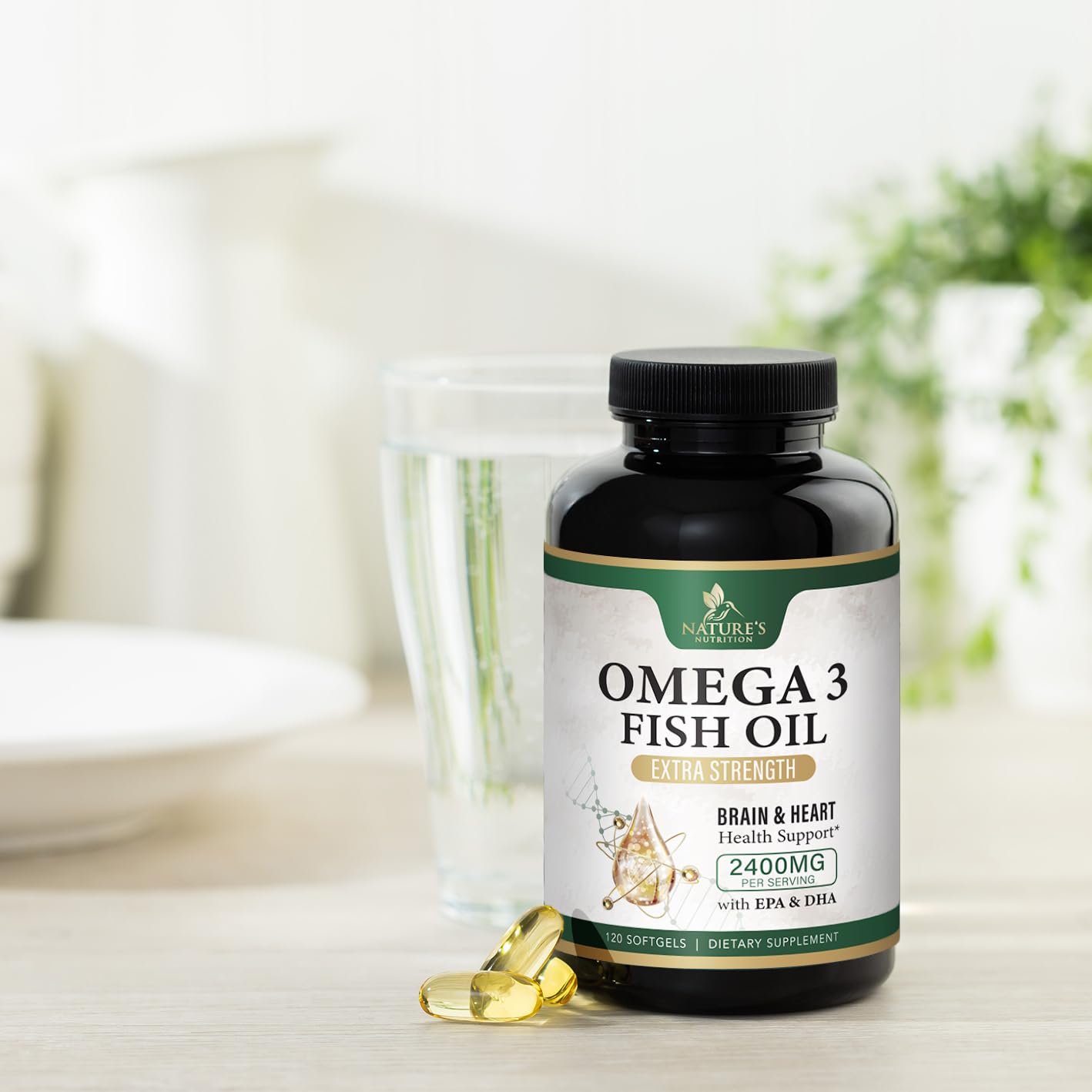 Omega 3 Fish Oil Supplements 2400 mg - Triple Strength Omega3 - EPA & DHA with Essential Fatty Acids - Natural Immune, Brain & Heart Health Support - Burpless, Lemon Flavor, Wild Caught - 120 Softgels - Medaid International