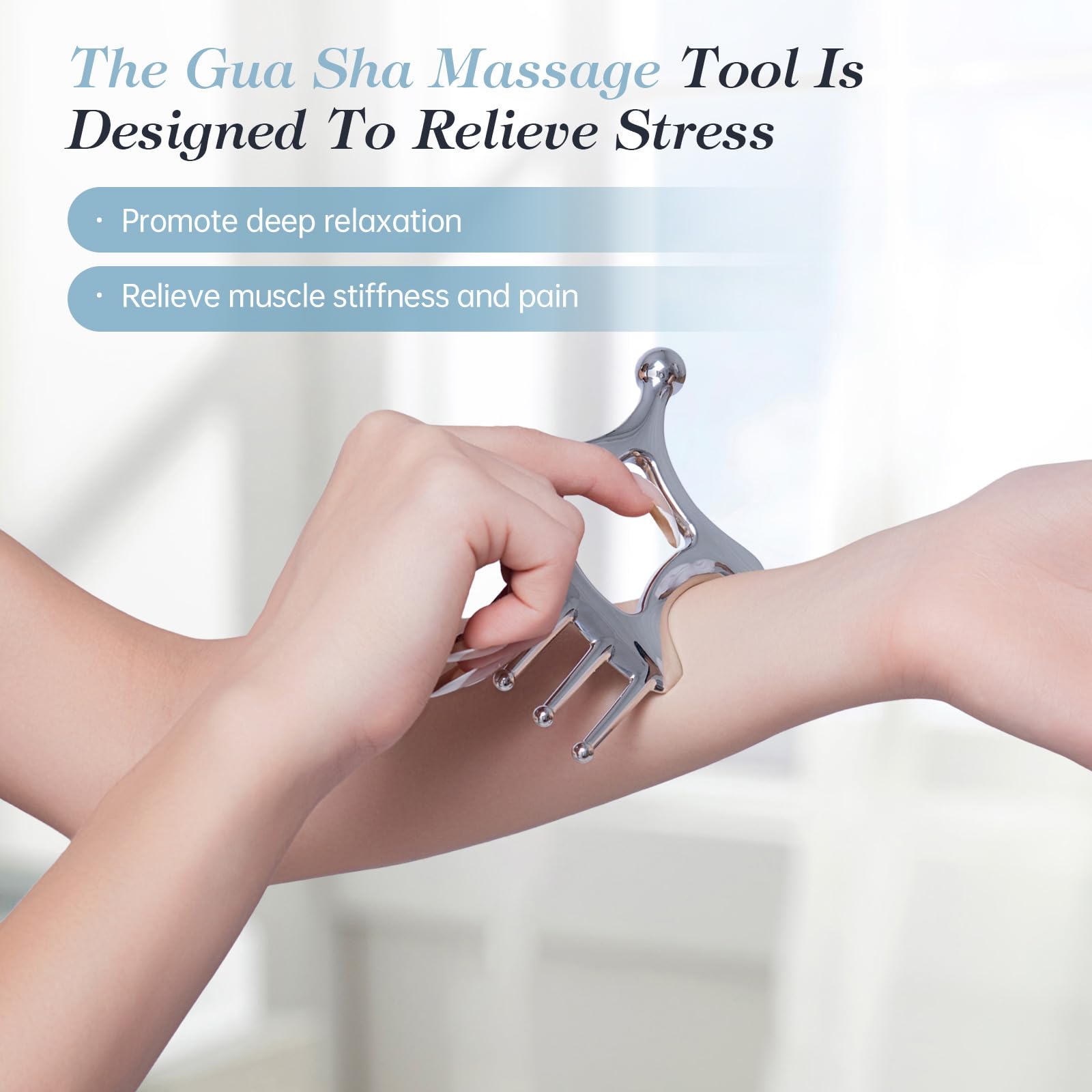Metal Gua Sha Facial Tools, Portable Scalp Massage Tool, 5 in 1 Massage Comb for Head, Neck, Shoulders, Legs & Arms Hand Held Head Massager for Deep Relaxation and Relieving Fatigue & Pain, Home SPA - Medaid International