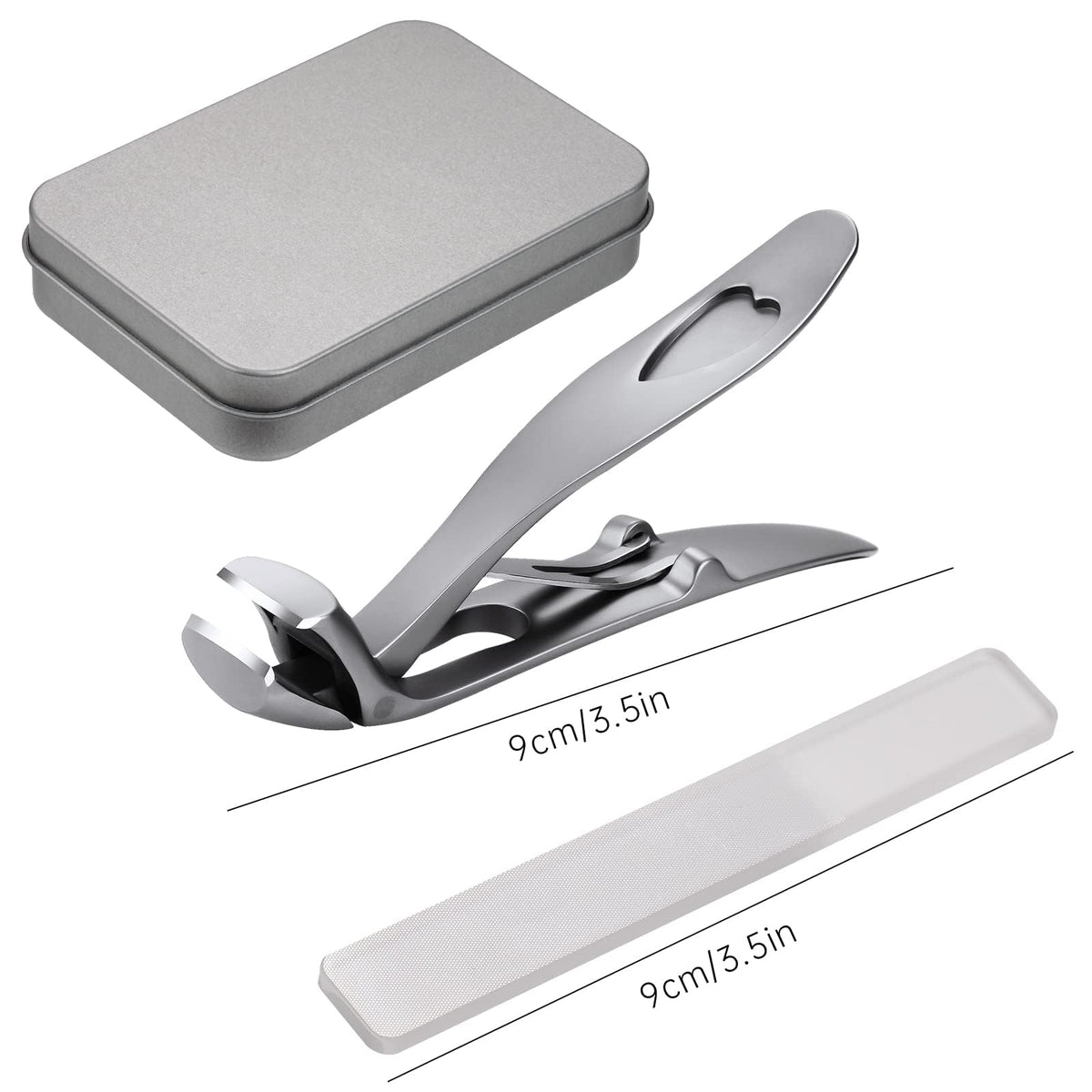 TERRIFI Stainless Steel Nail Clippers, Ultra-Wide Jaw Opening Toenail Clipper for Thick Nails, Cutter for Ingrown Manicure Set with File Metal Boxed, Pedicure Kit for Men Women Seniors (Gray)