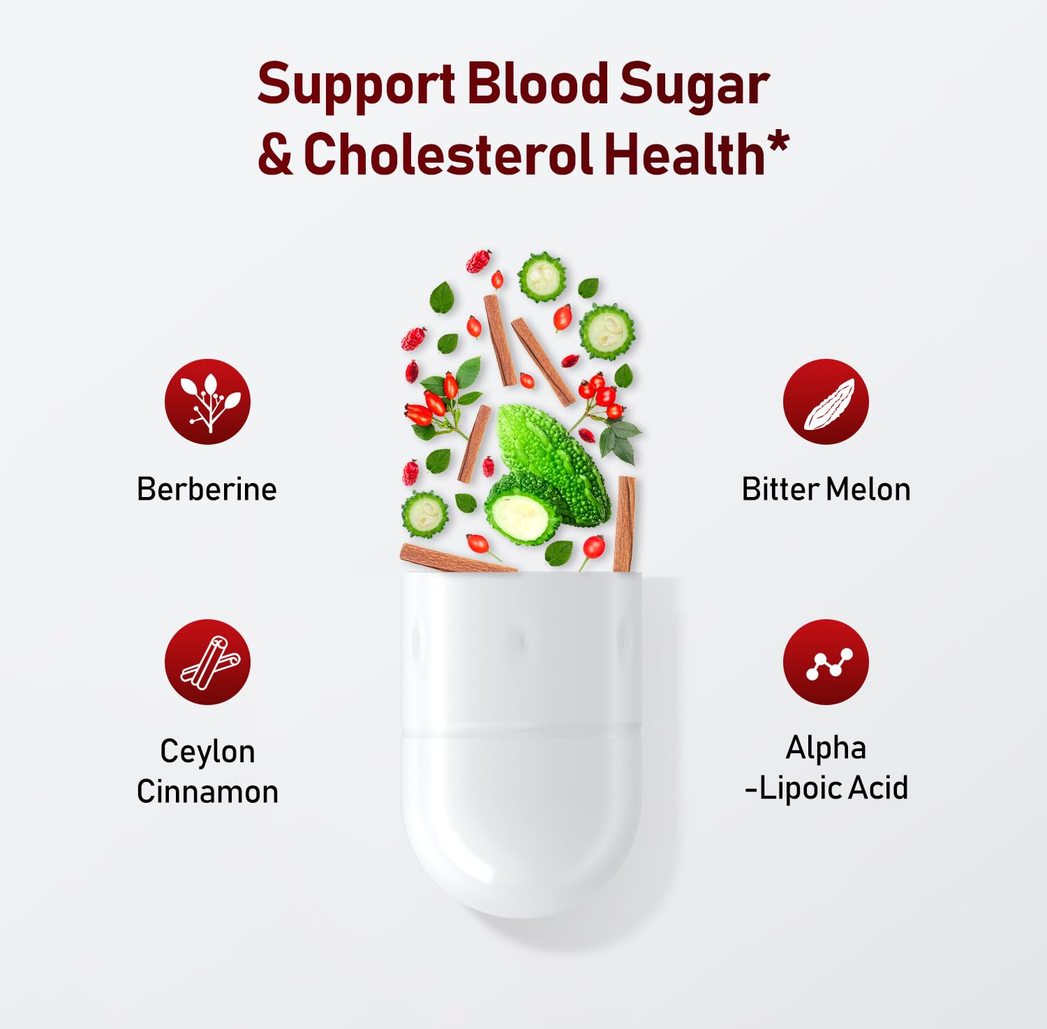HiWell Berberine with Ceylon Cinnamon | Support Blood Sugar, Cholesterol Health & Immune* | Gluten-Free, Non-GMO & Vegan Berberine Supplement | 60 Capsules - Medaid International