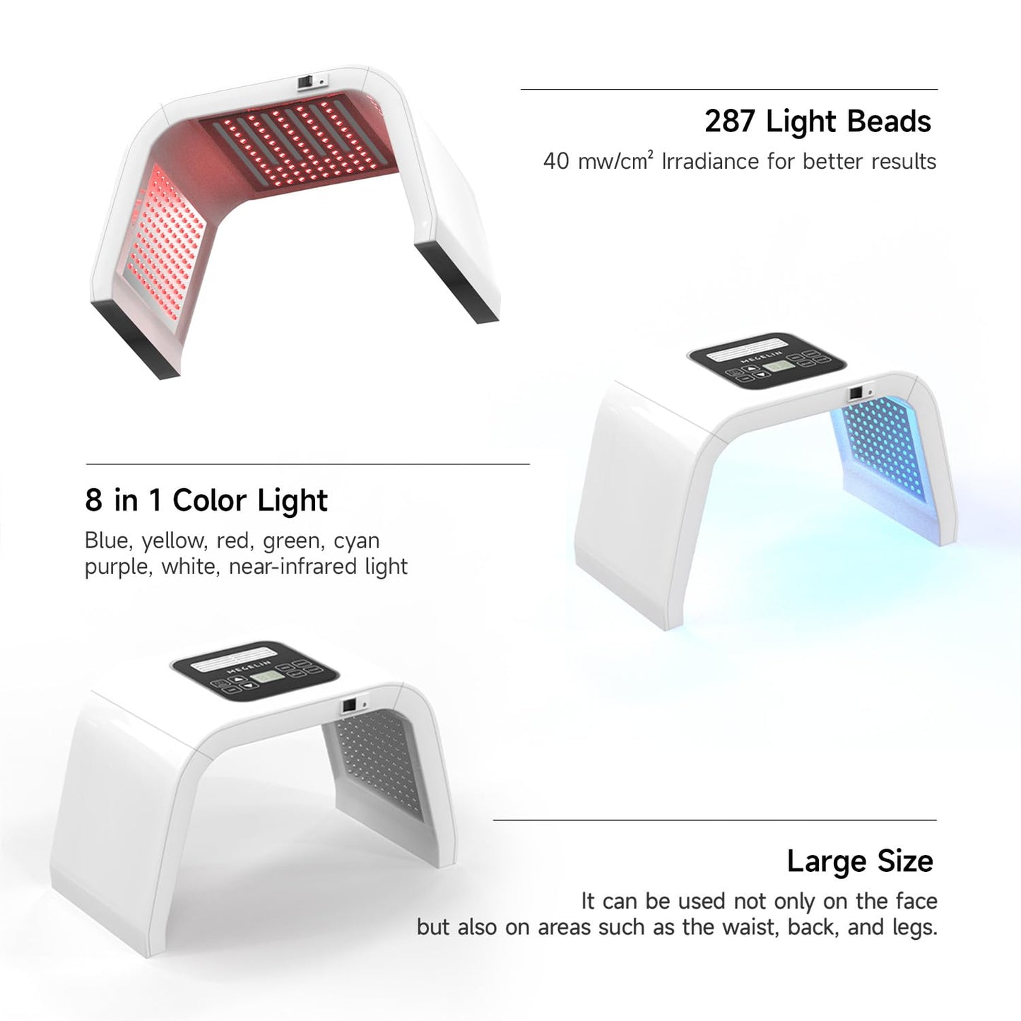 Megelin 8 in 1 Colors LED Light Therapy Machine - Medaid International