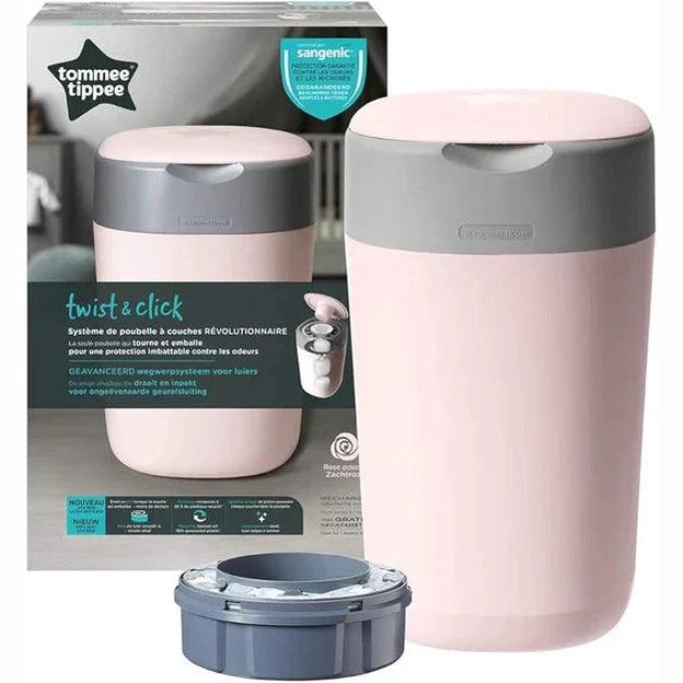 Tomme Tippe - Twist & Click Nappy Bin - Includes x1 Refill Cassette - Pink