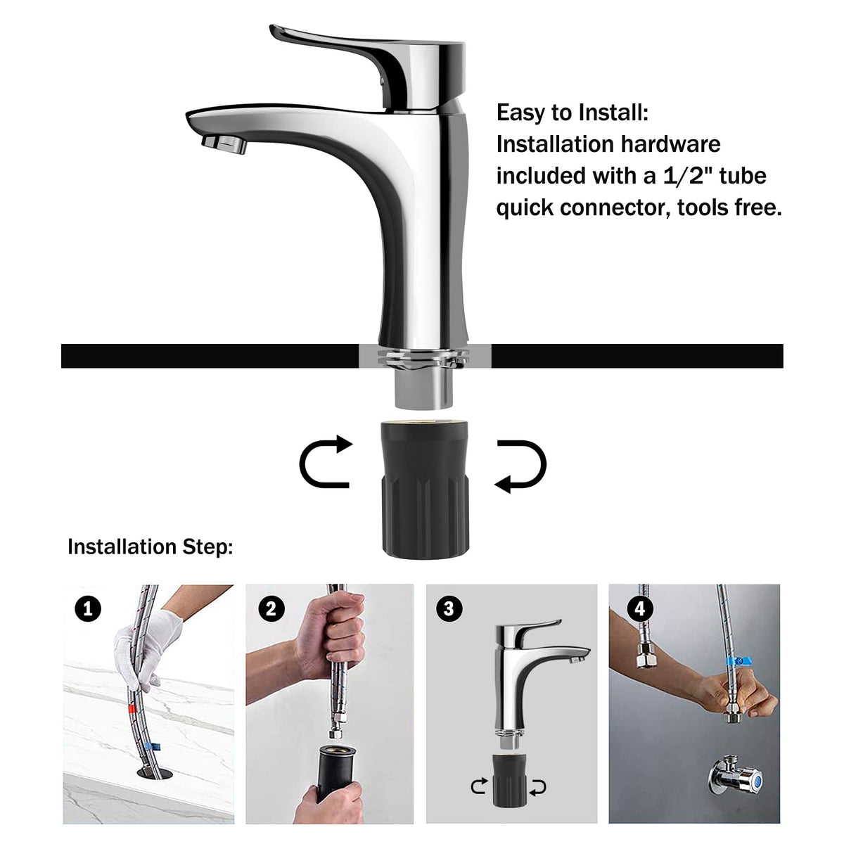 JOMOO Bathroom Mixer, Single-Lever Water-Saving Basin Mixer, Cold & Hot Water Bathroom Faucet Lavatory Vanity Faucet Modern RV Faucet Deck Mount,Chrome