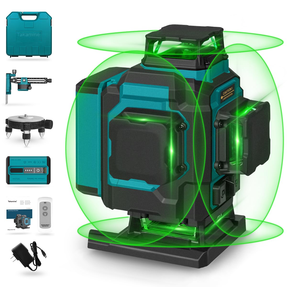 Takamine 16 Lines Green Laser Level Pro, 4x360° 4D Green Cross Line Professional for Construction, Two 360° Vertical and Two 360° Horizontal Laser Level Pulse Mode and Remote Controller - Medaid International